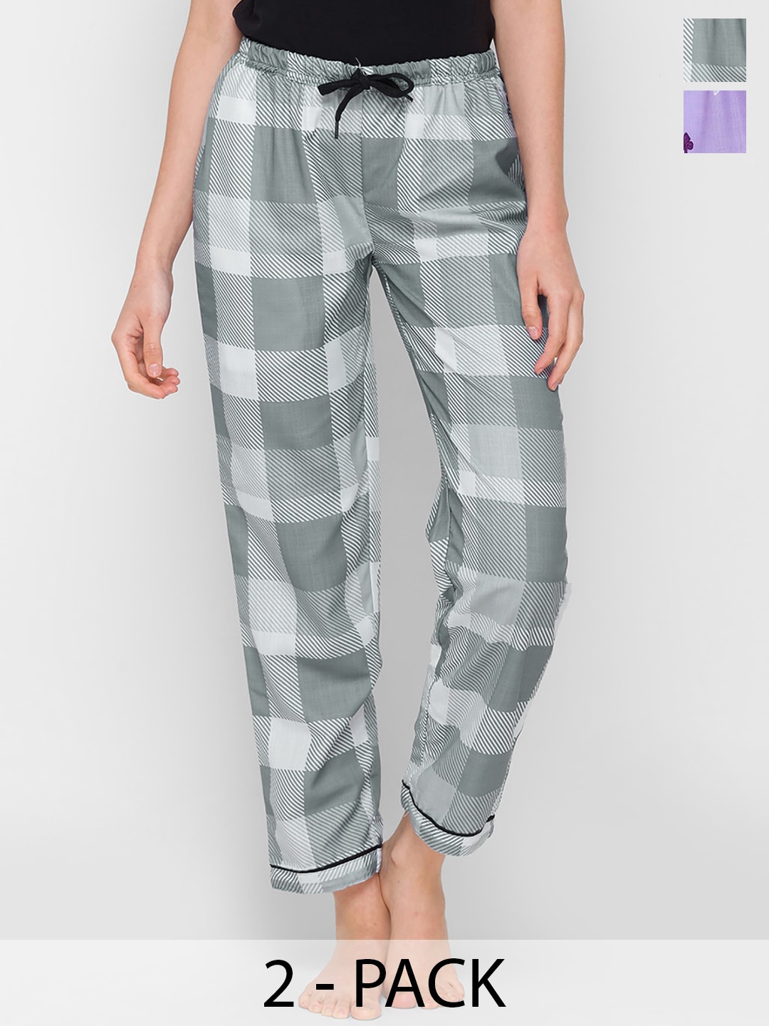

NOIRA Pack of 2 Printed Mid-Rise Straight Lounge Pants, Green