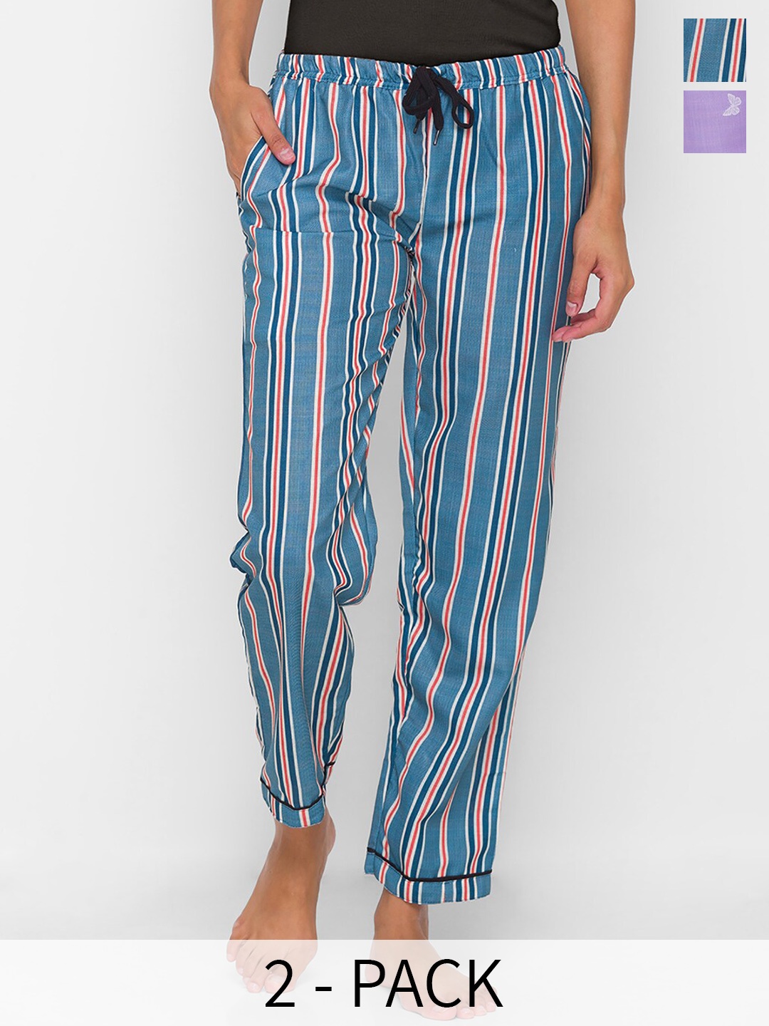 

NOIRA Women Pack of 2 Cotton Loung Pants, Blue