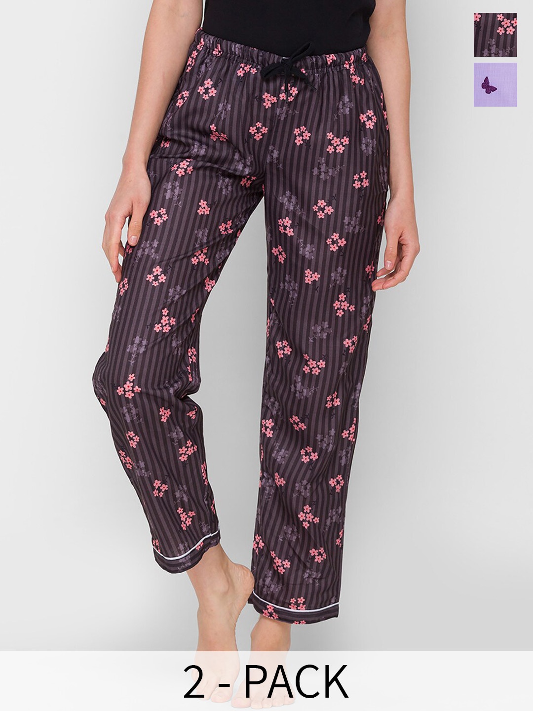 

NOIRA Women Pack Of 2 Printed Lounge Pants, Burgundy