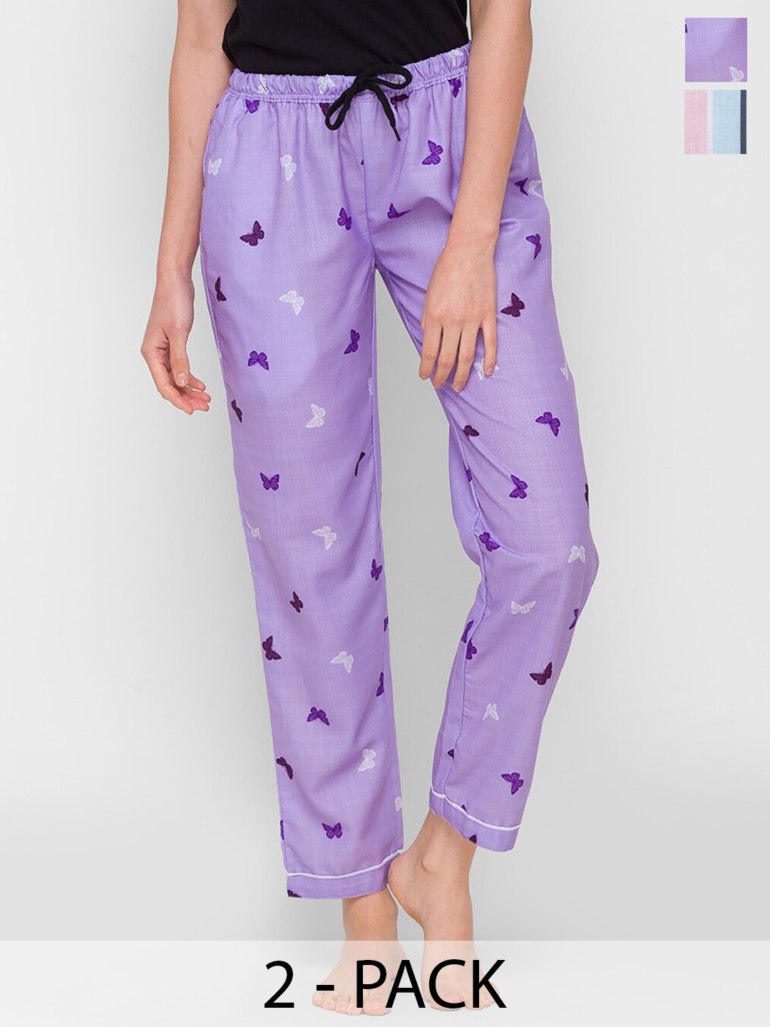 

NOIRA Women Pack Of 2 Printed Lounge Pants, Purple