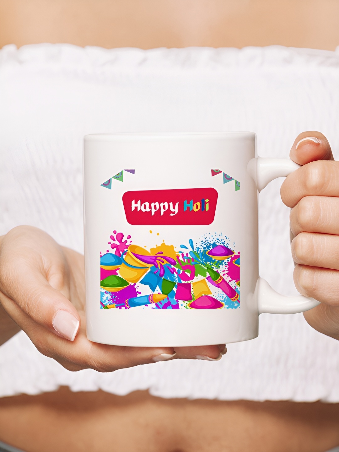 

The Decor Lane White & Pink Printed Ceramic Glossy Mug 325ml