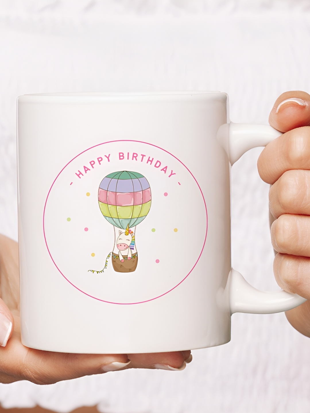 

The Decor Lane White & Pink Printed Ceramic Glossy Mug 325 ml