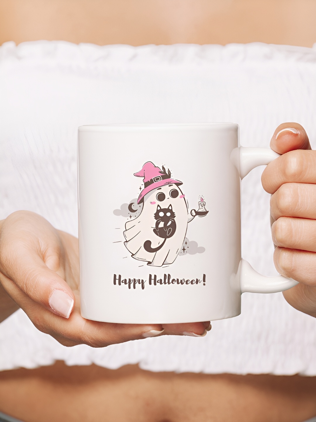 

The Decor Lane White & Pink Printed Ceramic Glossy Mug 325 ml