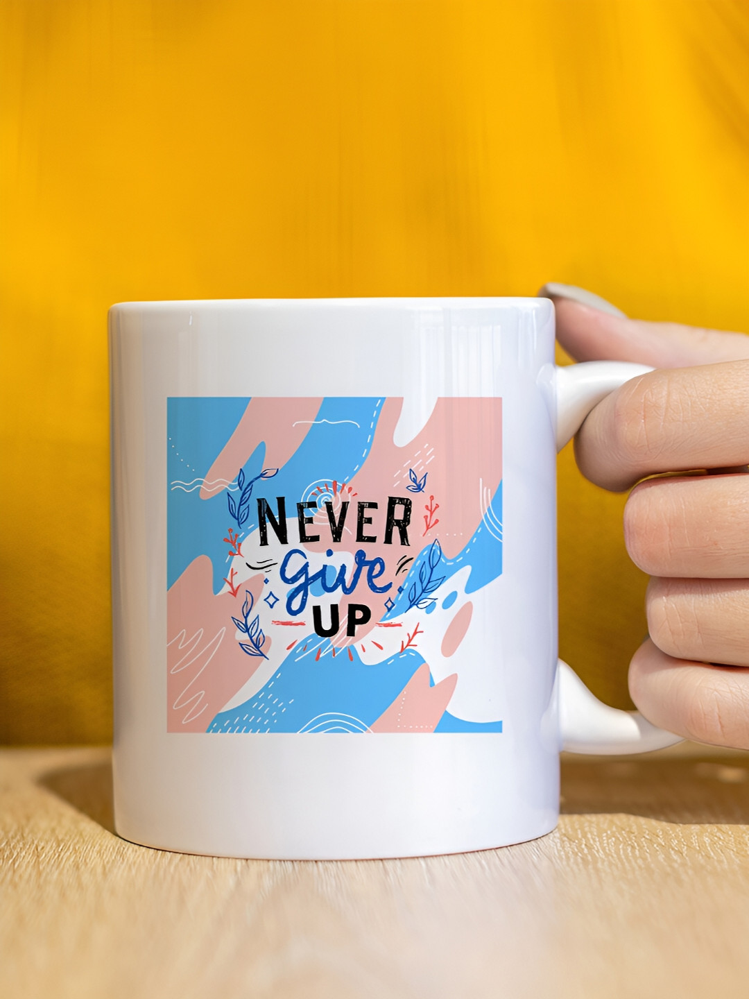 

The Decor Lane White & Blue Printed Ceramic Glossy Mug 325 ml