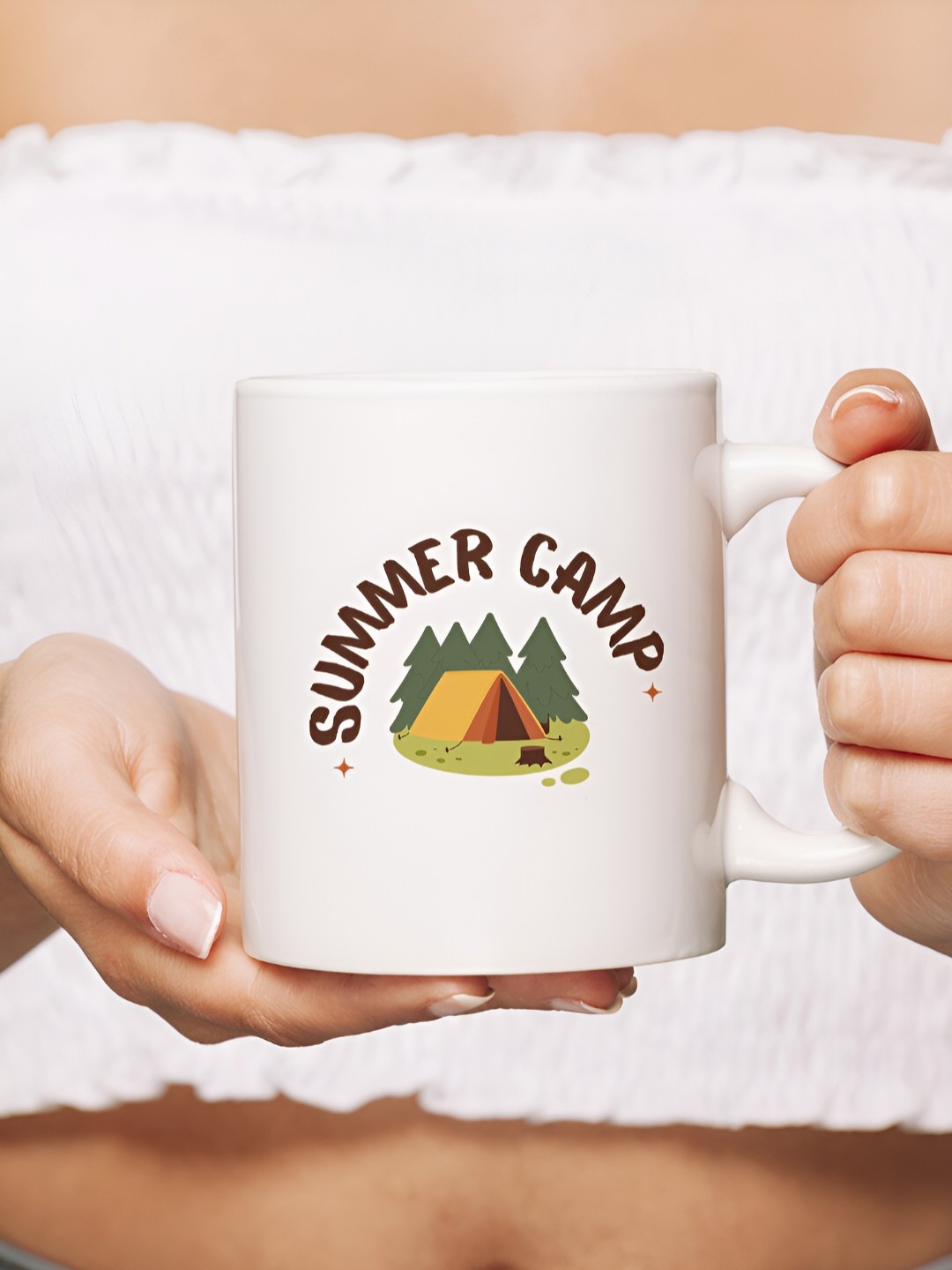 

The Decor Lane White & Brown Printed Microwave Safe Ceramic Glossy Finish Mug 325 ml
