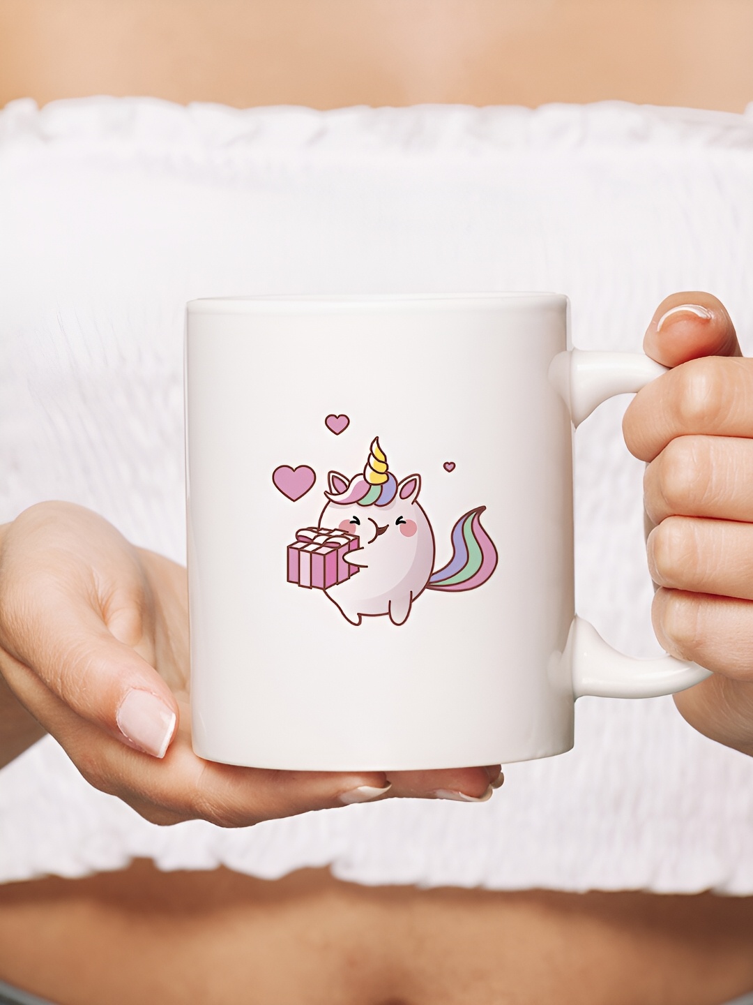 

The Decor Lane White & Pink Printed Microwave Safe Ceramic Glossy Finish Mug 325 ml