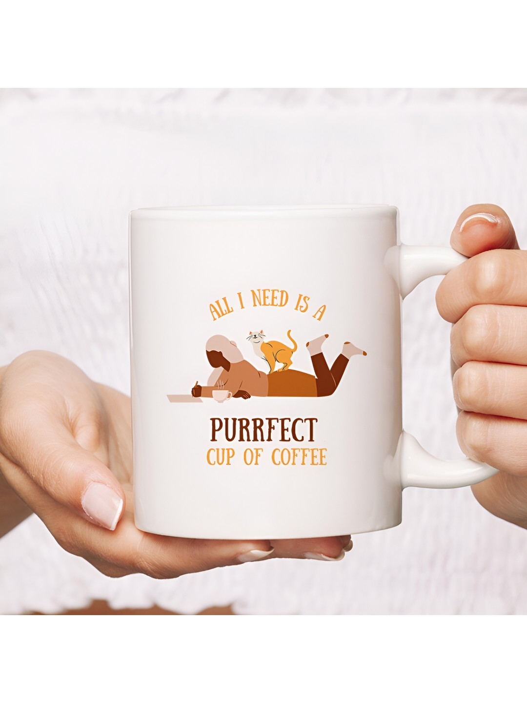 

The Decor Lane White & Brown Printed Microwave Safe Ceramic Glossy Finish Mug 325 ml