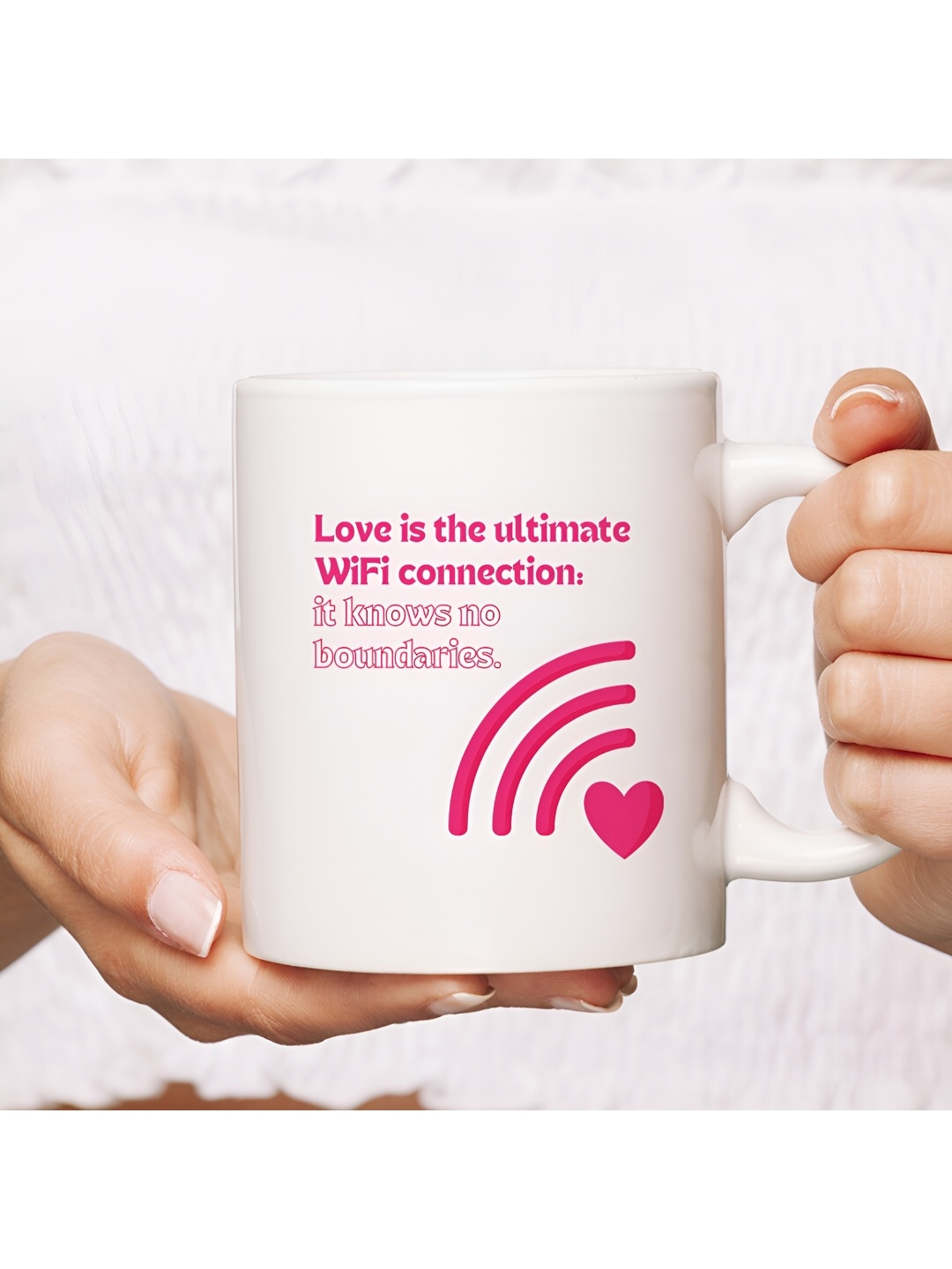 

The Decor Lane White & Pink Printed Microwave Safe Ceramic Glossy Finish Mug 325 ml
