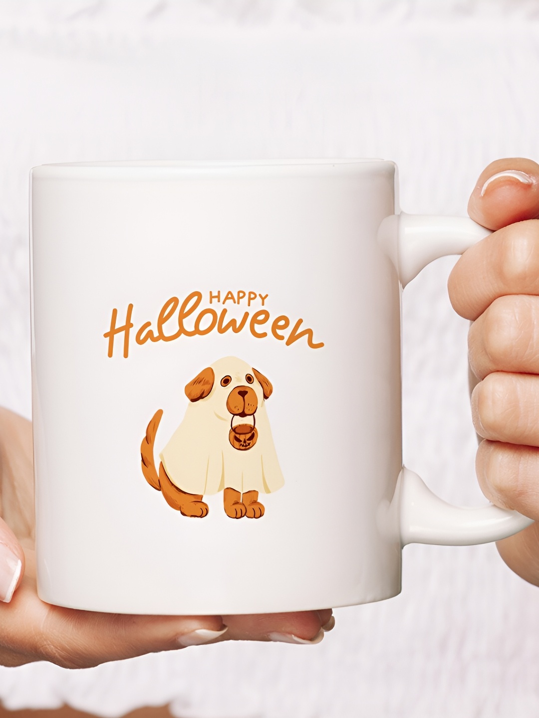 

The Decor Lane White & Brown Printed Microwave Safe Ceramic Glossy Finish Mug 325 ml