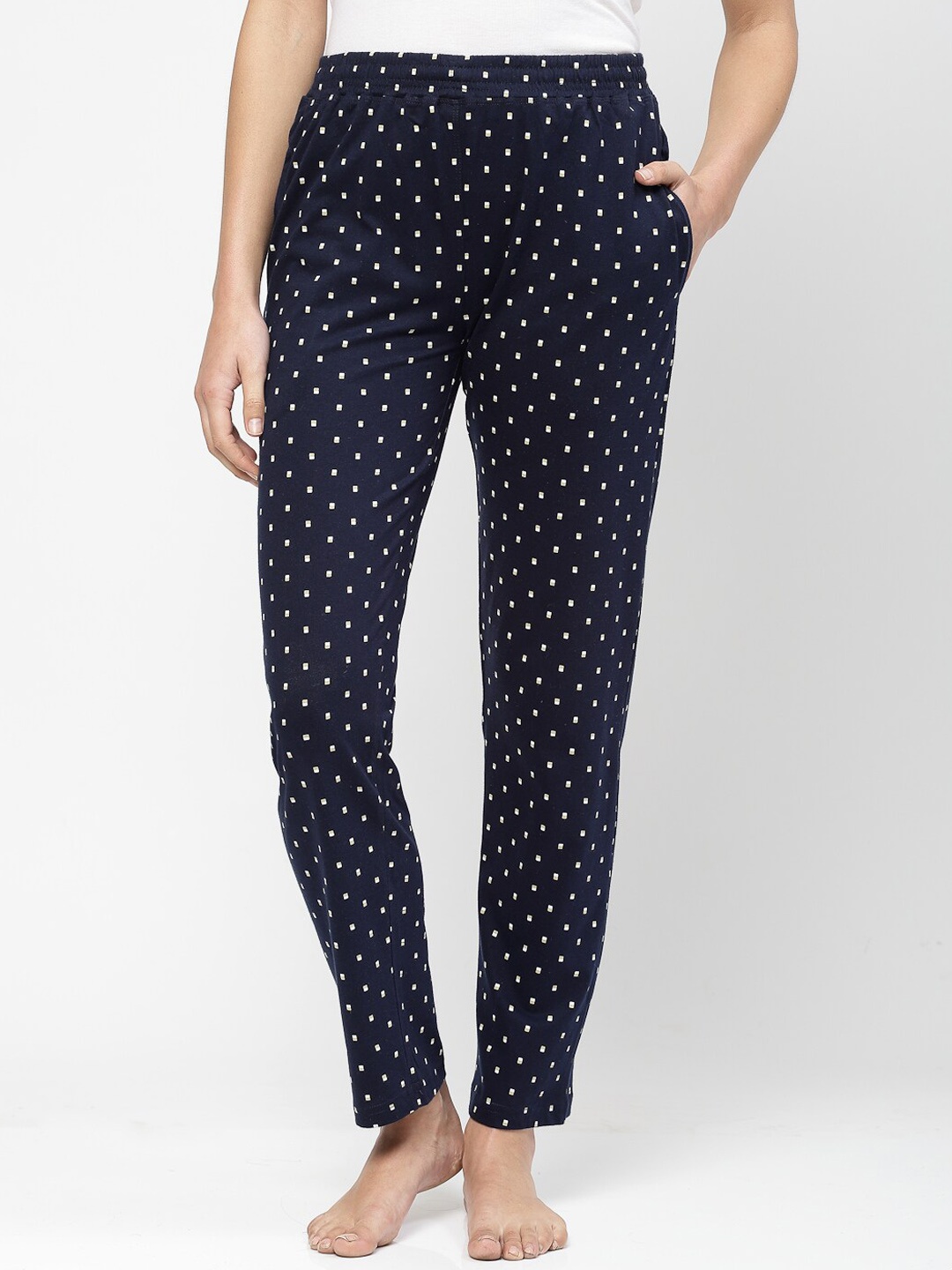 

Floret Women Printed Cotton Lounge Pants, Navy blue