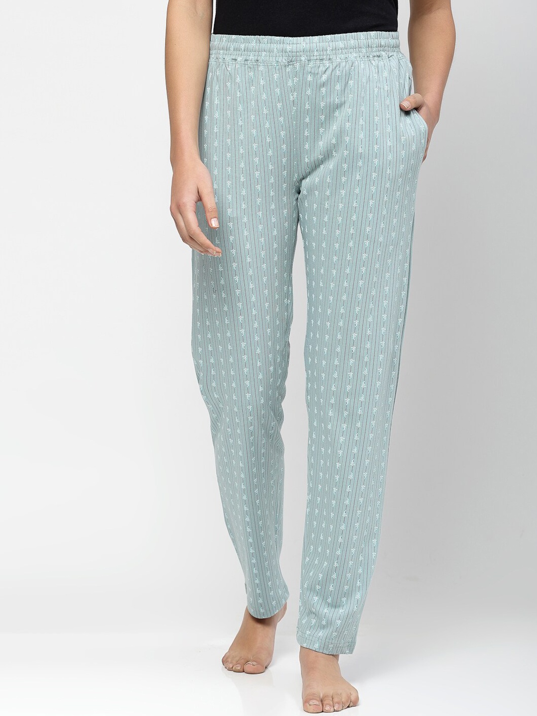 

Floret Women Conversational Printed Pure Cotton Lounge Pants, Green