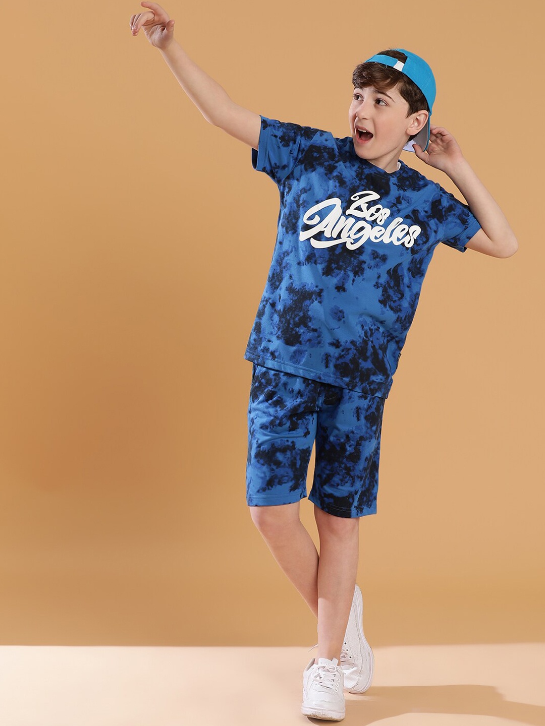 

Lil Tomatoes Boys Tie & Dye Printed T-shirt With Shorts, Blue