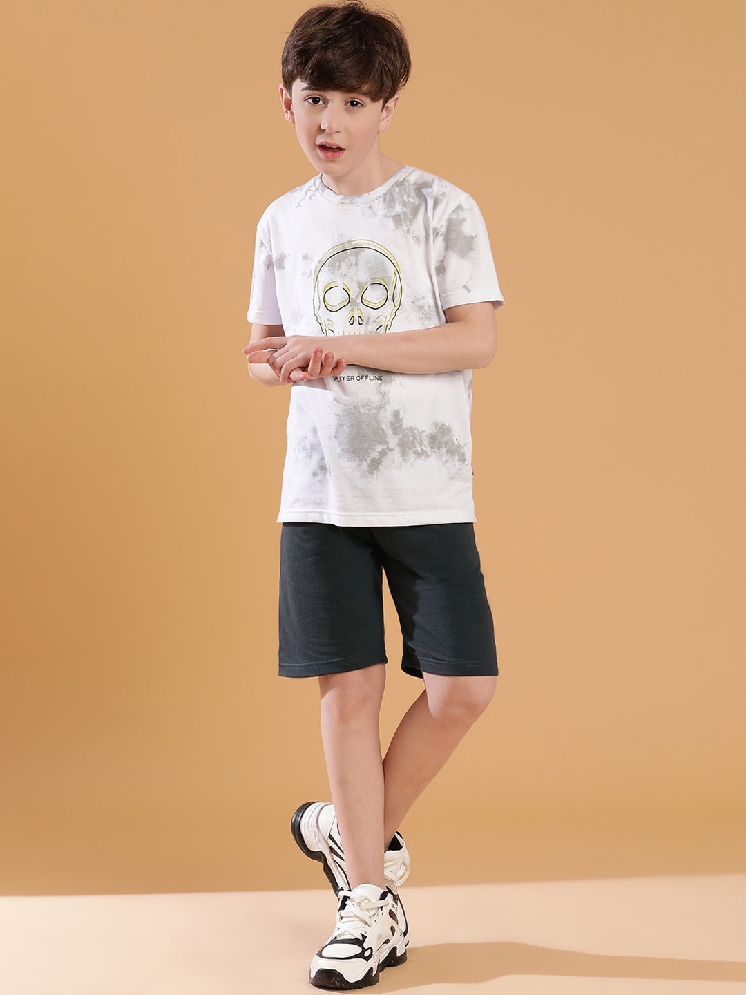 

Lil Tomatoes Boys Abstract Printed T-shirt With Shorts, Charcoal