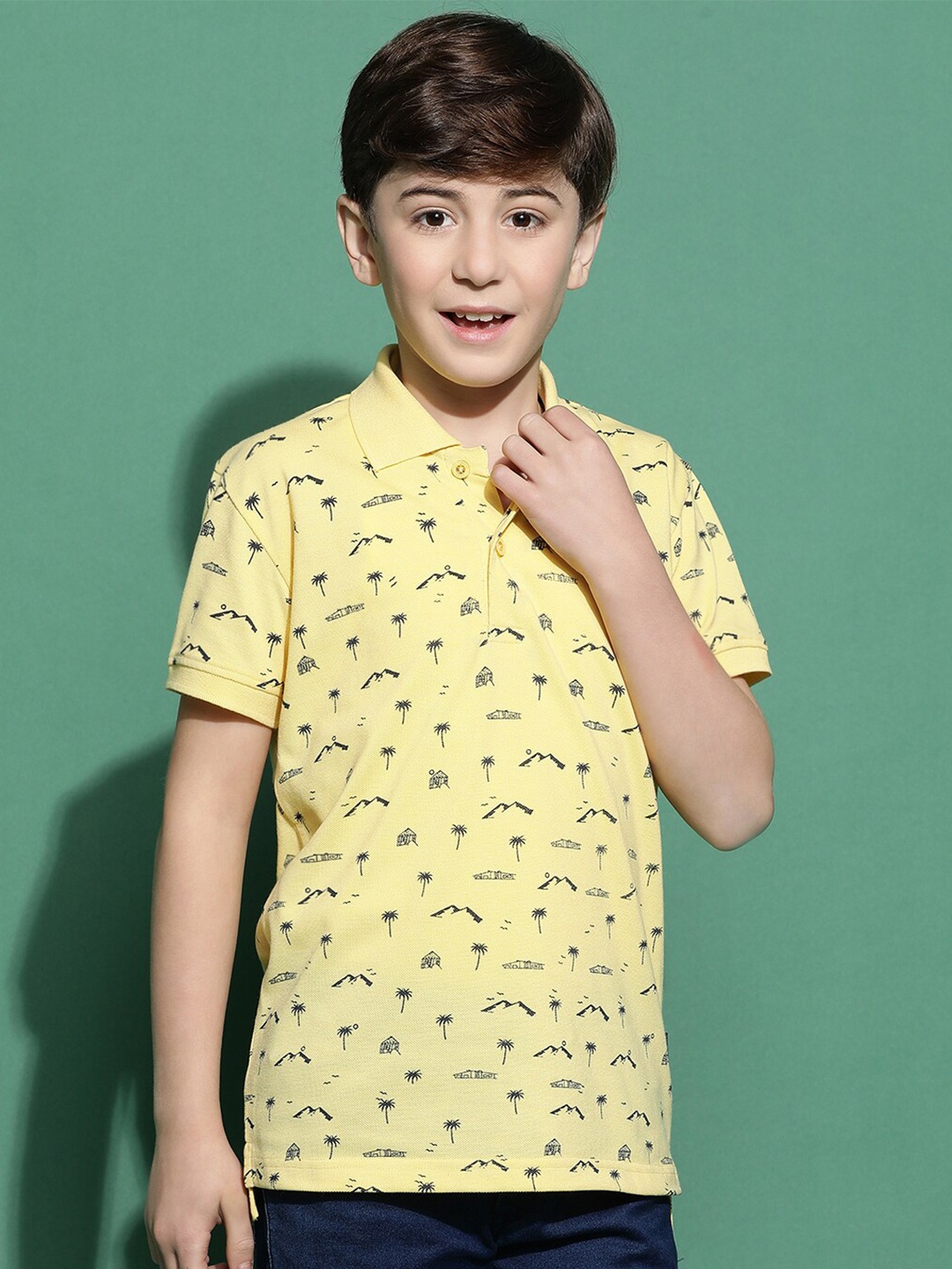 

Lil Tomatoes Boys Conversational Printed Polo Collar Casual T-shirt, Lime green