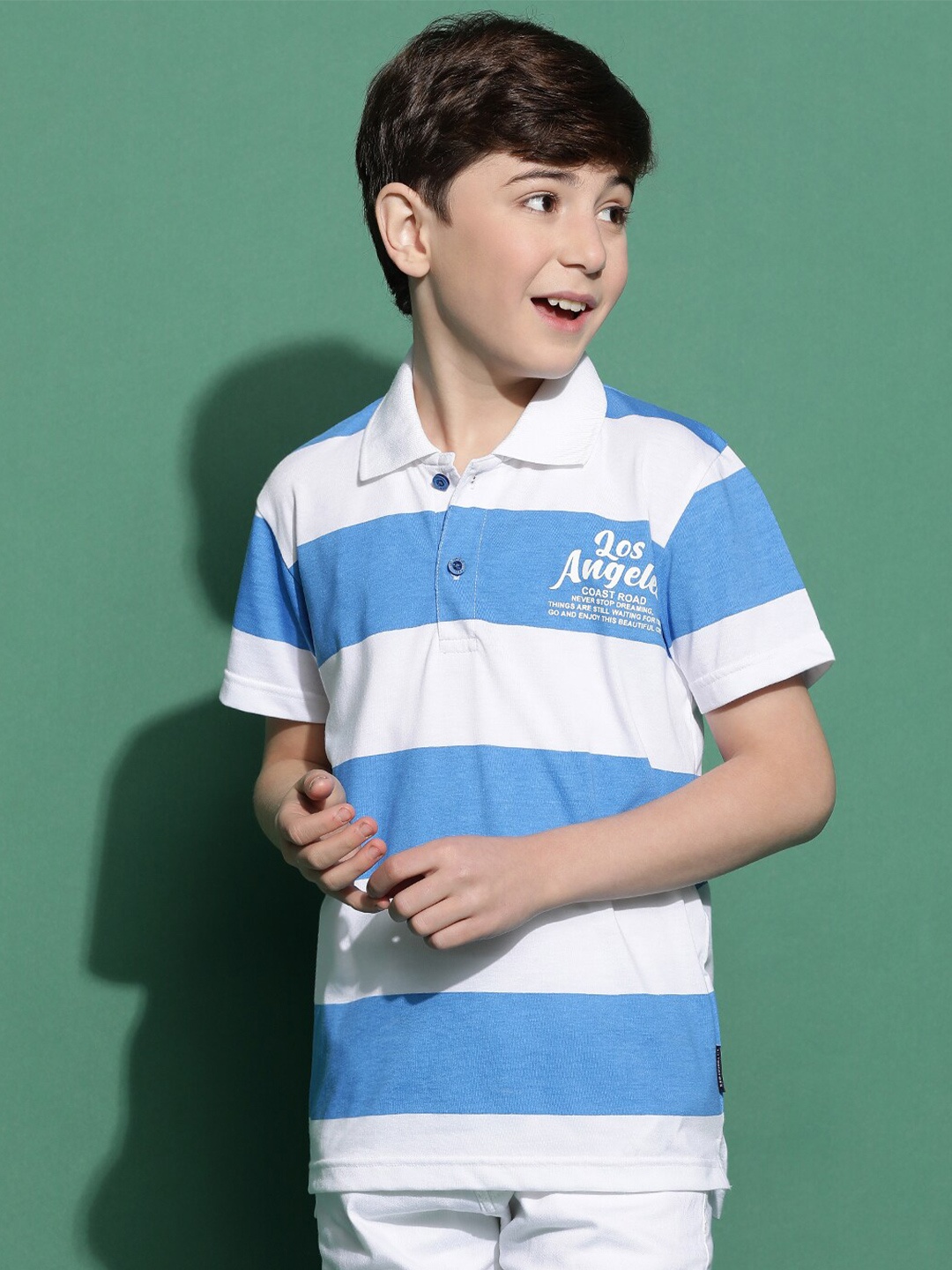 

Lil Tomatoes Boys Striped Polo Collar Casual T-shirt, Blue