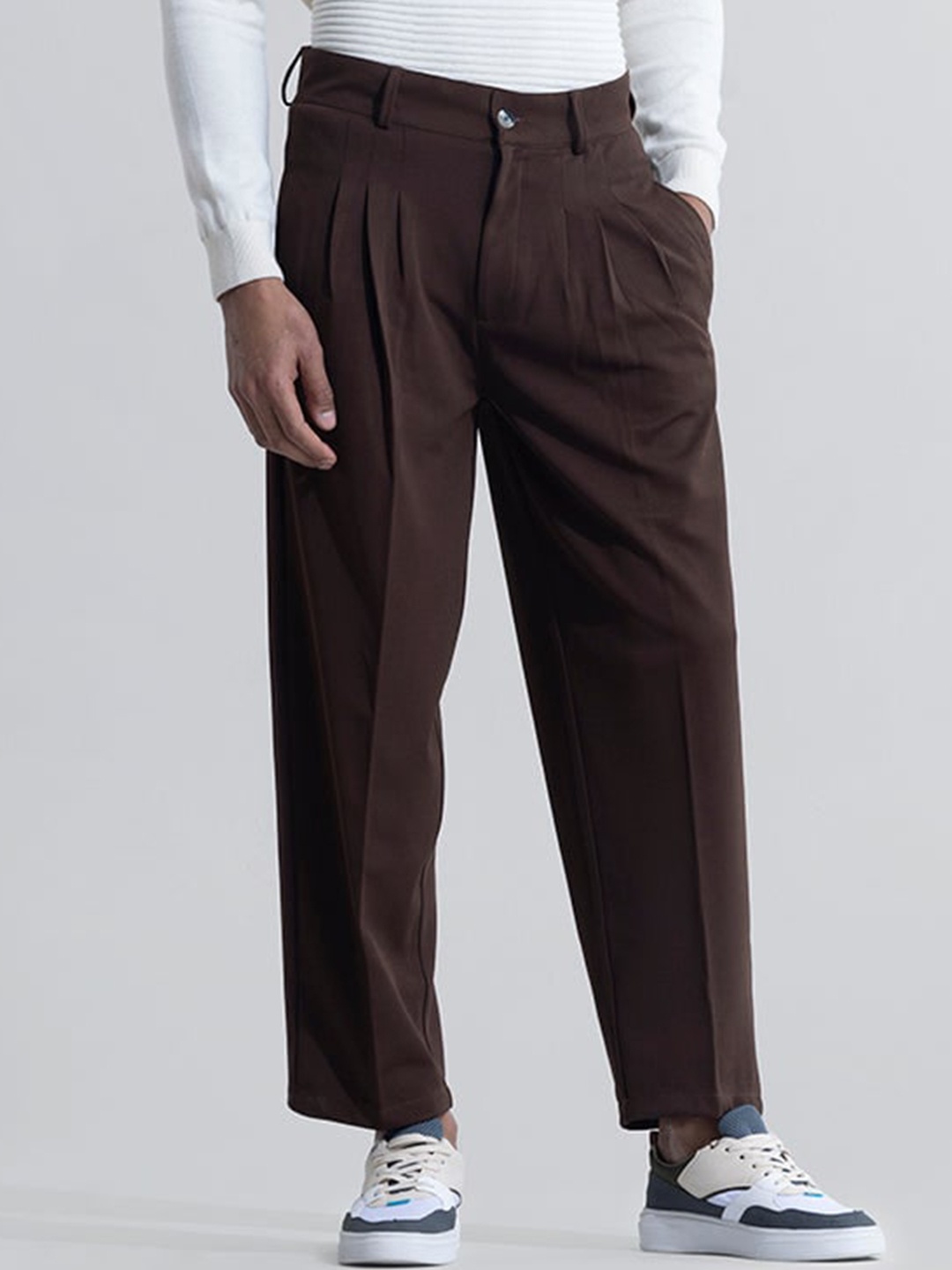 

Snitch Men Brown Smart Loose Fit Trousers