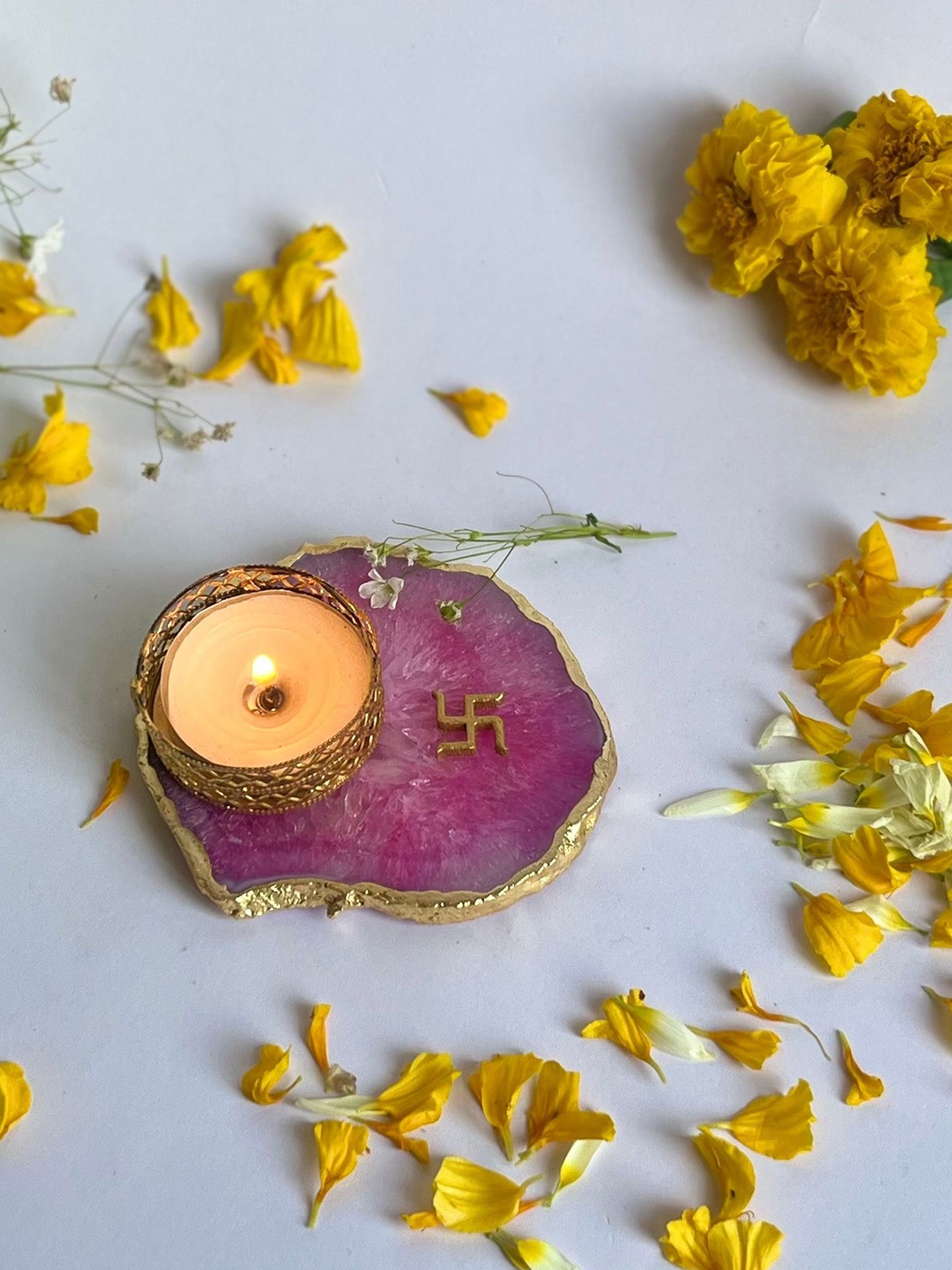 

HOMEARTE Pink Swastik Tea Light Candle Holder