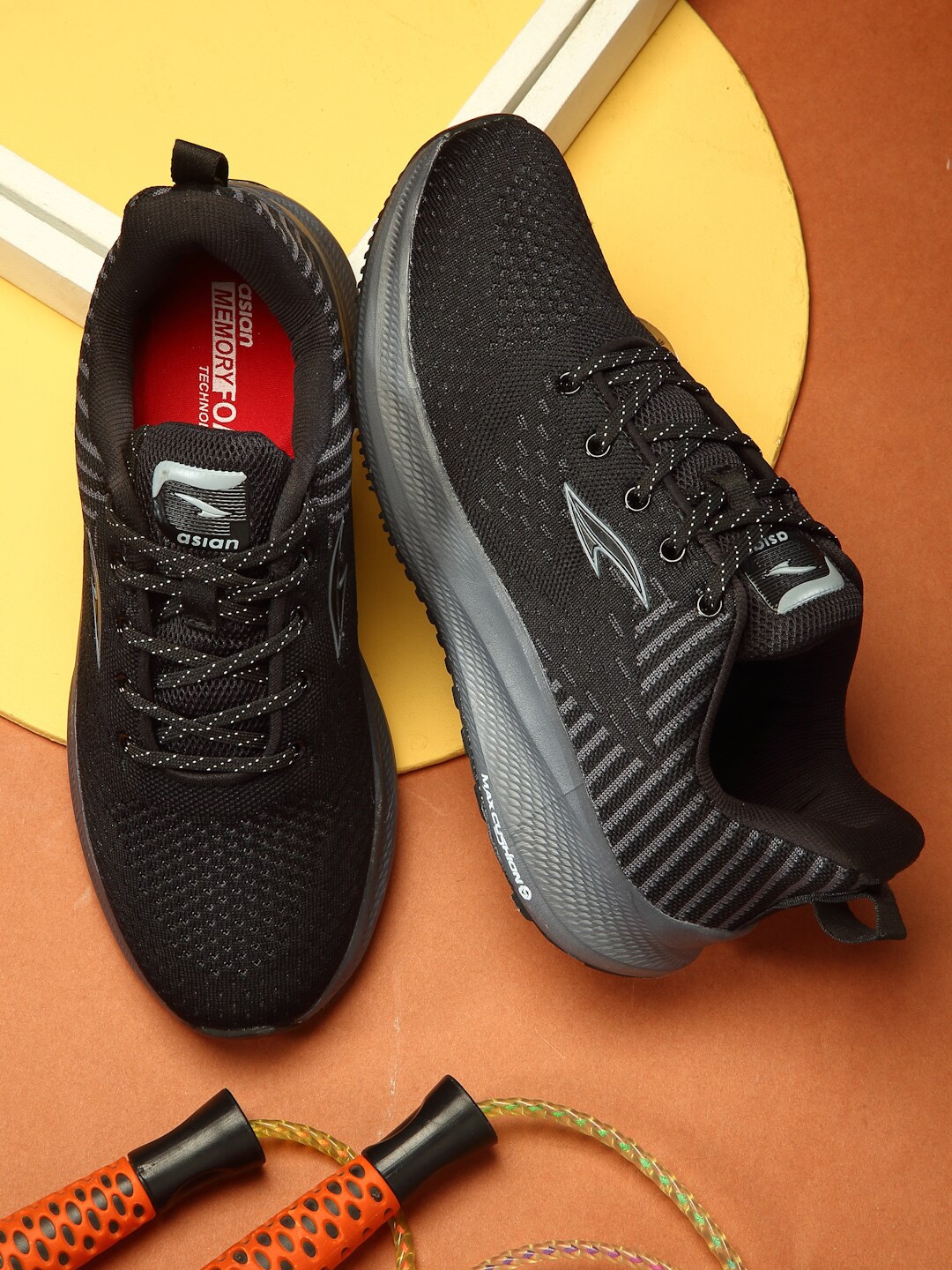 

ASIAN Men Lace Up Mesh Running Shoes, Black