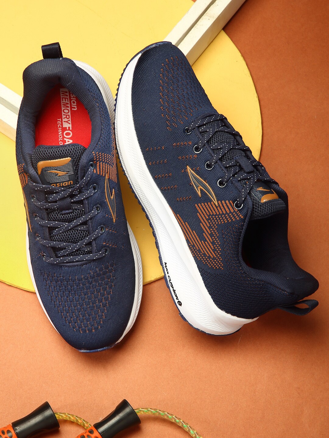 

ASIAN Men Lace Up Mesh Running Shoes, Navy blue