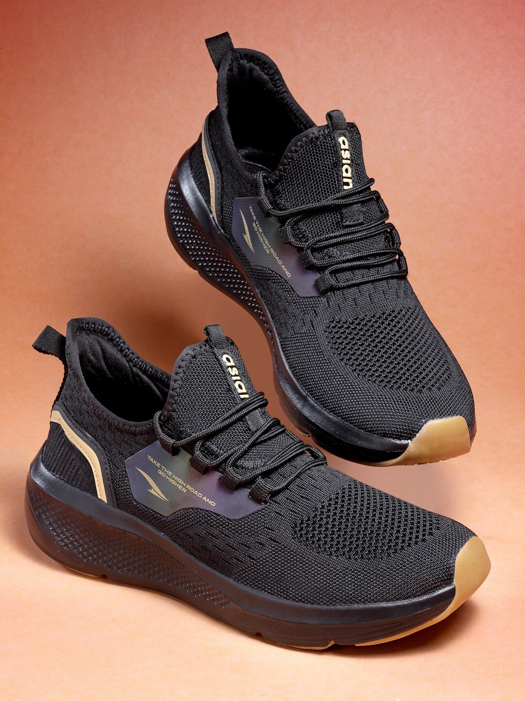 

ASIAN Men Lace Up Mesh Running Shoes, Black