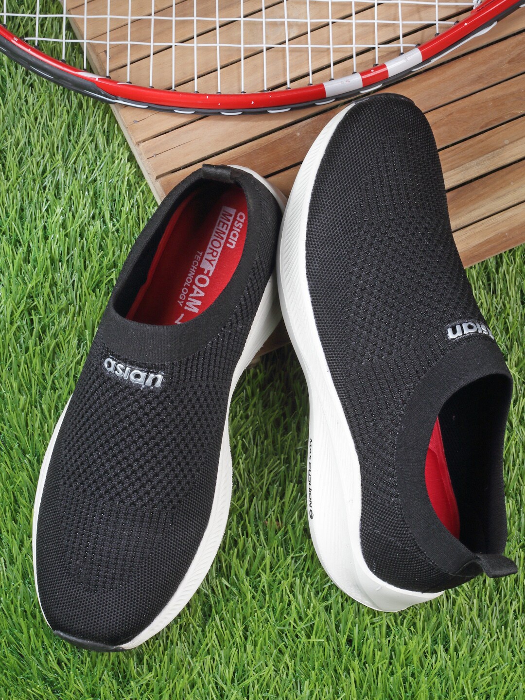 

ASIAN Men Mesh Running Slip On Sports Shoes, Black