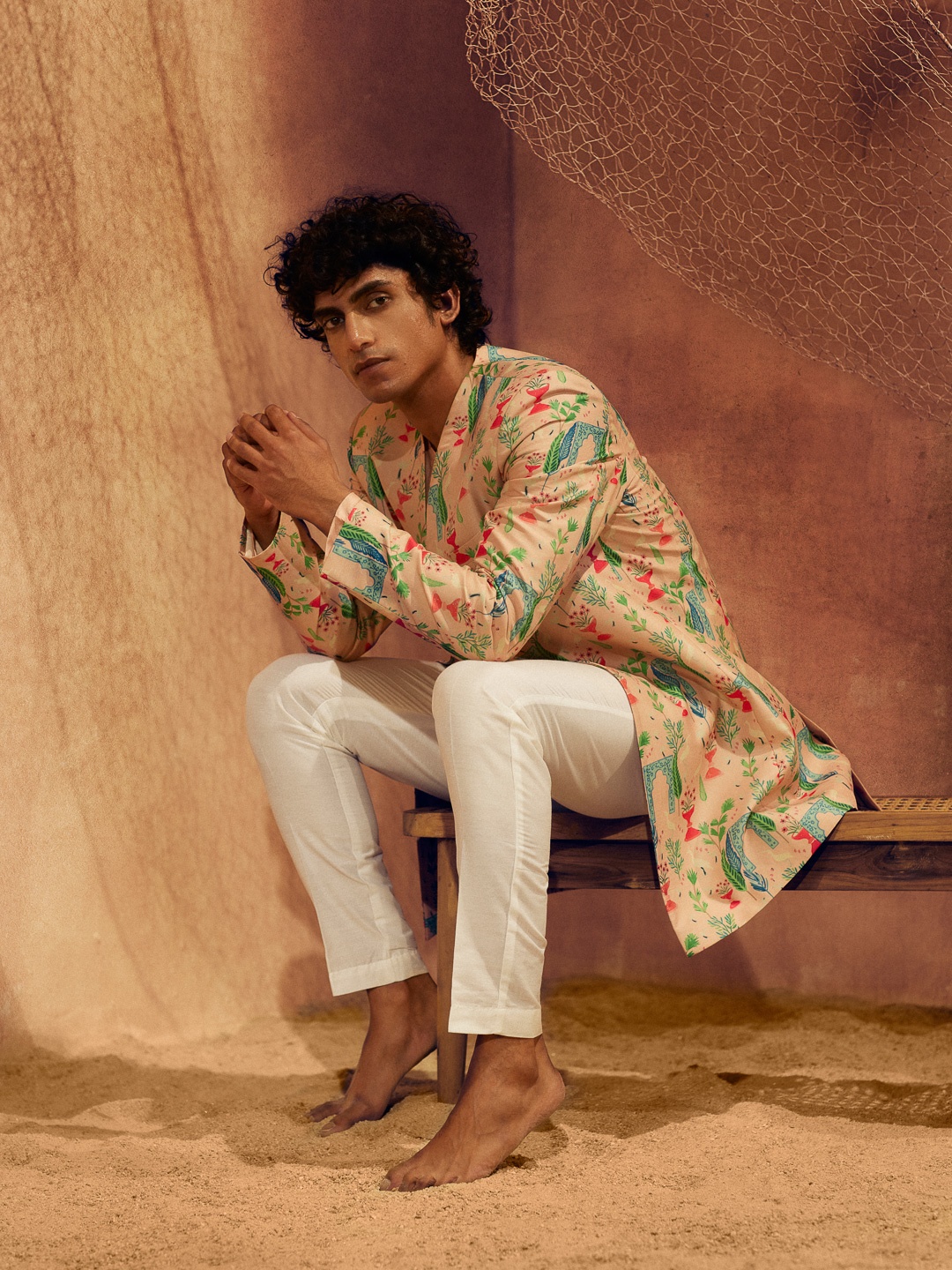 

Eleven Brothers Men Printed Regular Kurta with Trousers, Pink