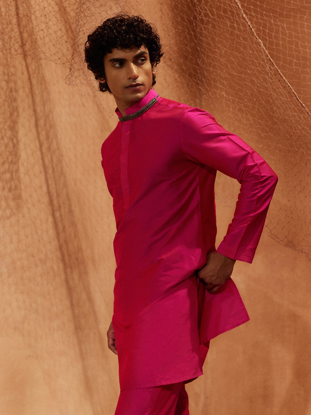 

Eleven Brothers Men Regular Kurta with Pyjamas, Pink