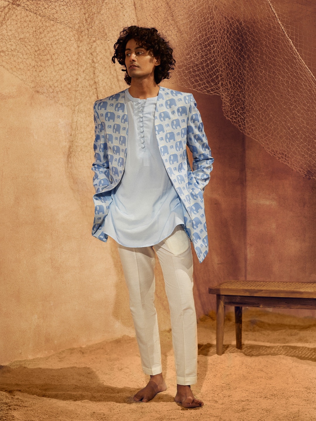 

Eleven Brothers Men Regular Kurta with Trousers, Blue