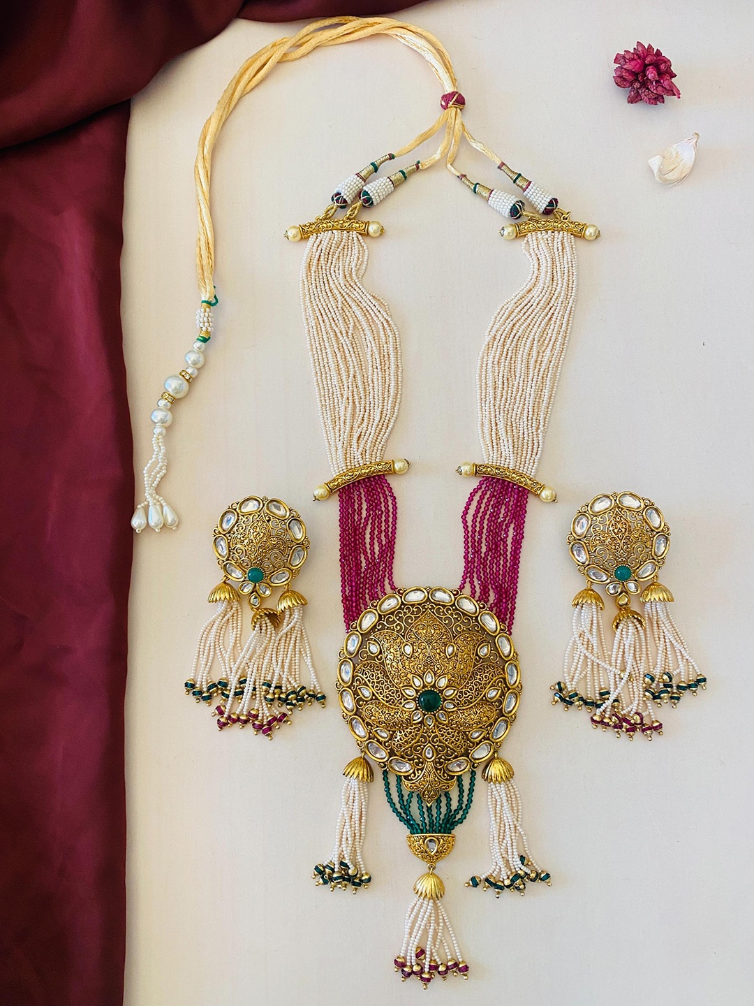 

ABDESIGNS Gold-Plated Stone-Studded & Beaded Necklace & Earrings