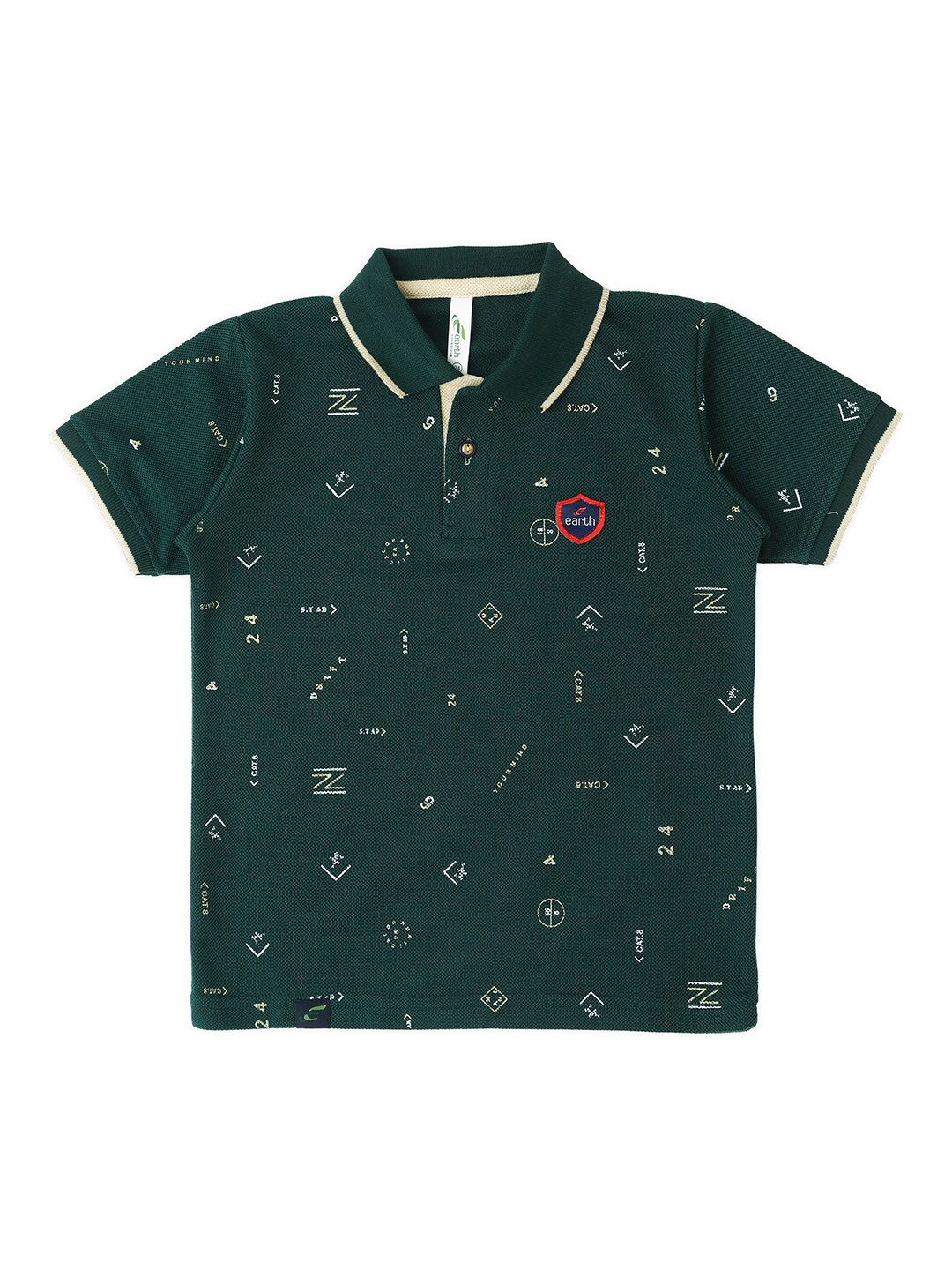 

earth conscious Boys Conversational Printed Polo Collar Cotton T-Shirt, Olive
