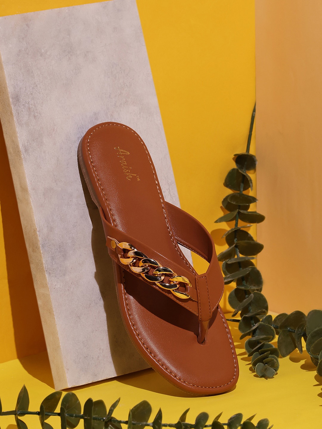 

ARAISH No Back Strap Open Toe Flats, Brown