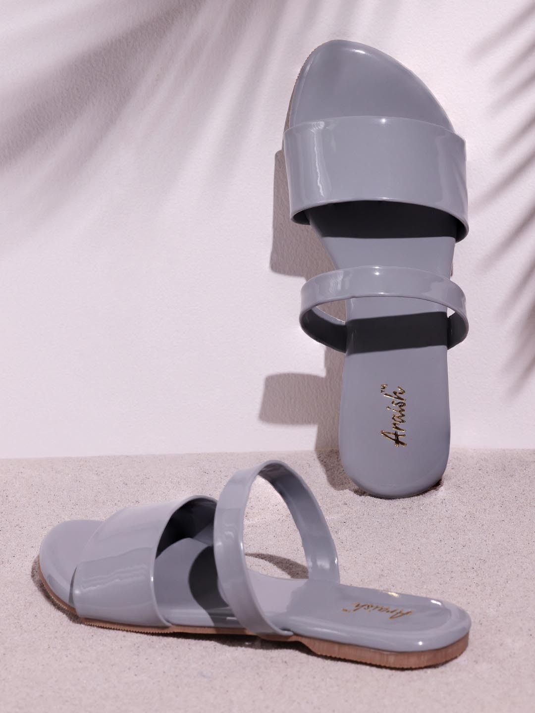

ARAISH Strappy Open Toe Flats, Grey