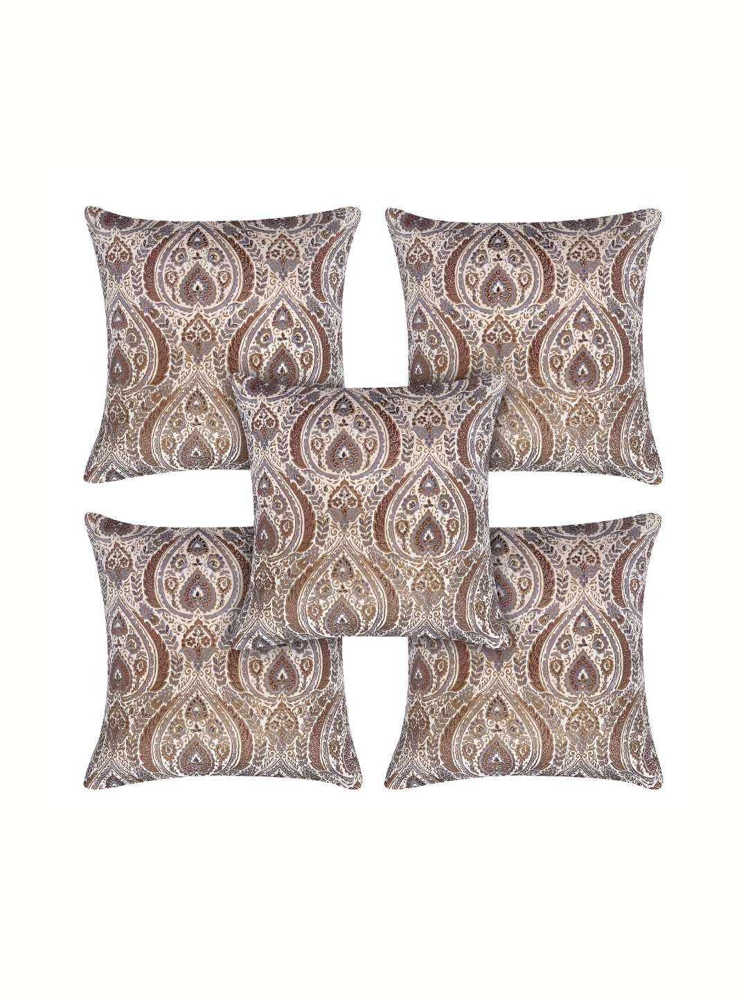 

MONKDECOR Beige & Blue 5 Pieces Ethnic Motifs Velvet Square Cushion Covers