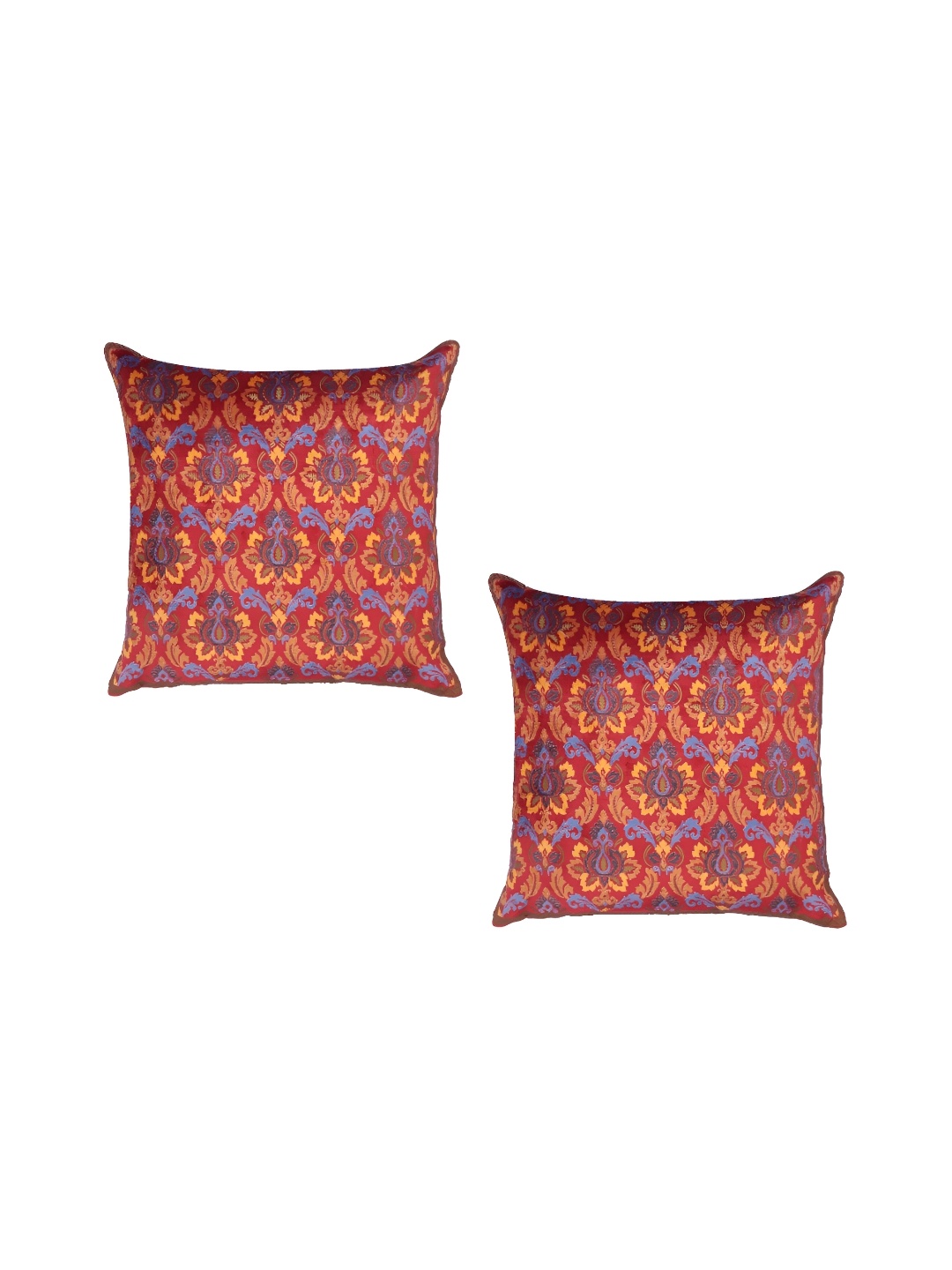 

MONKDECOR Red & Yellow 2 Pieces Ethnic Motifs Velvet Square Cushion Covers