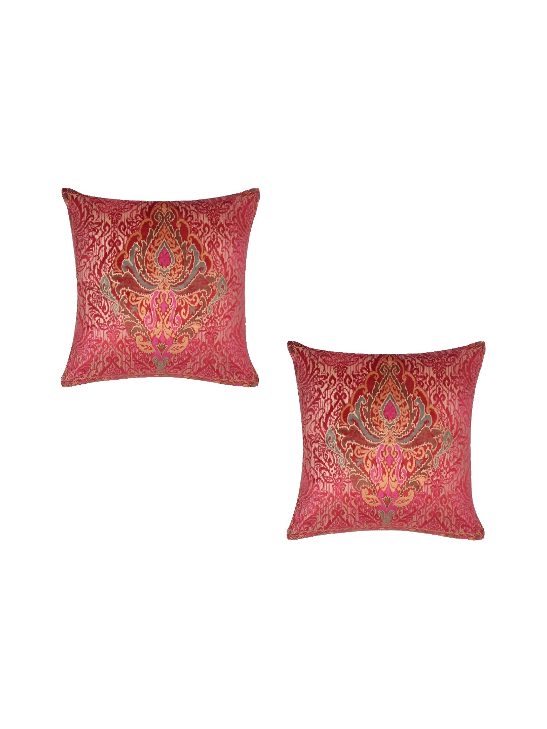 

MONKDECOR Red & Grey 2 Pieces Ethnic Motifs Velvet Square Cushion Covers