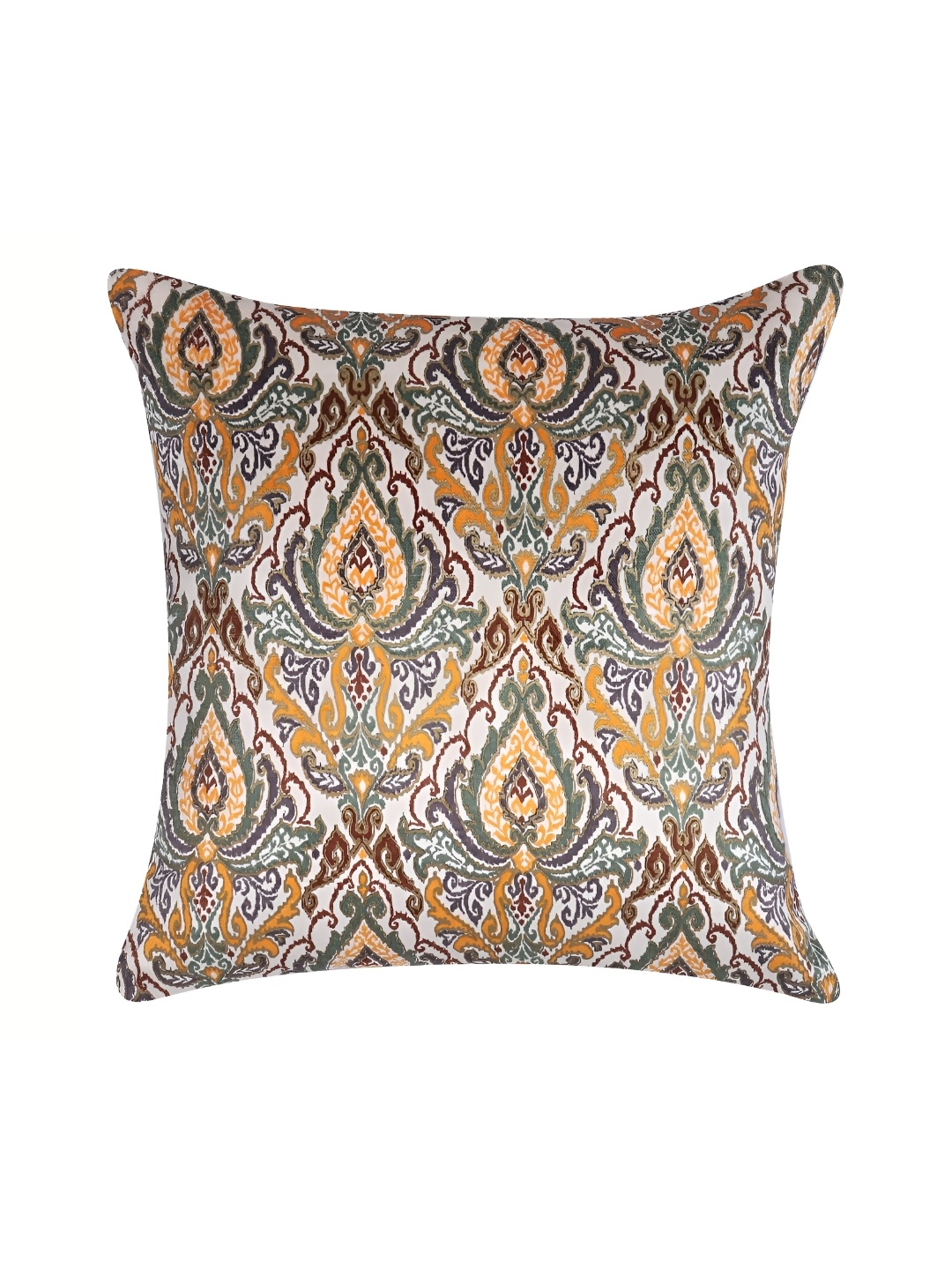 

MONKDECOR Off White & Yellow Ethnic Motifs Velvet Square Cushion Cover