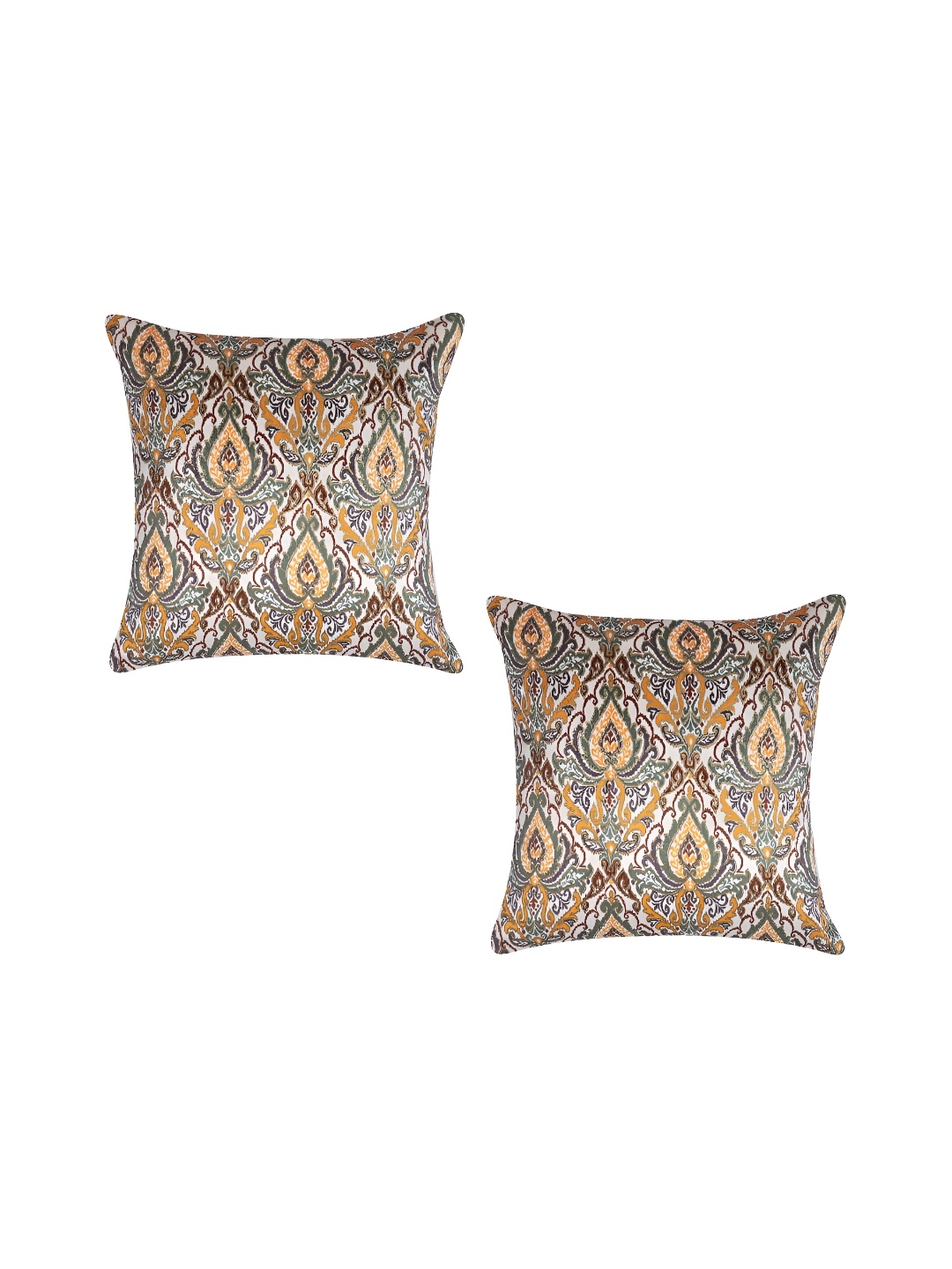 

MONKDECOR Yellow & Green 2 Pieces Ethnic Motifs Velvet Square Cushion Covers