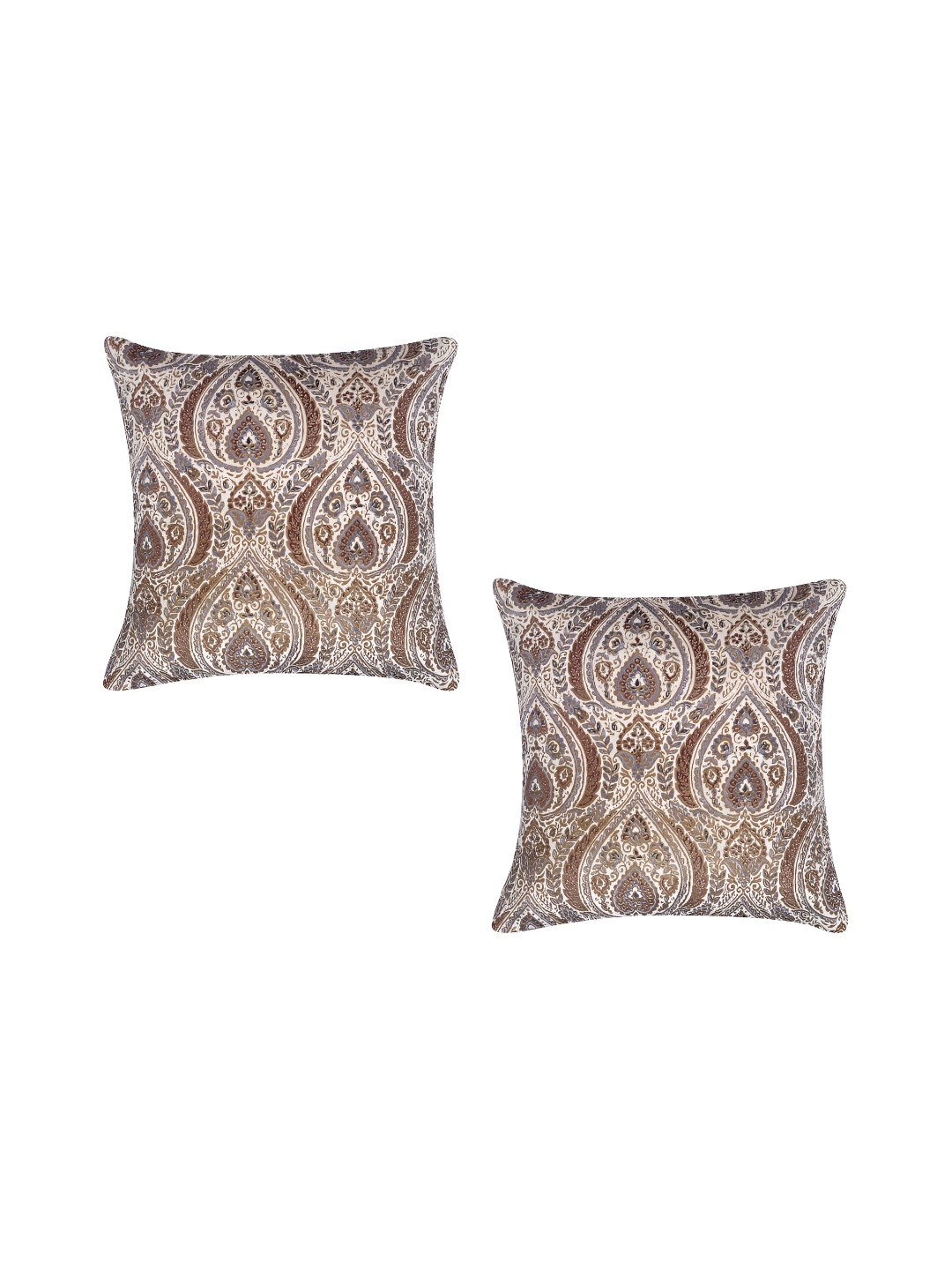 

MONKDECOR Off White & Red 2 Pieces Ethnic Motifs Velvet Square Cushion Covers