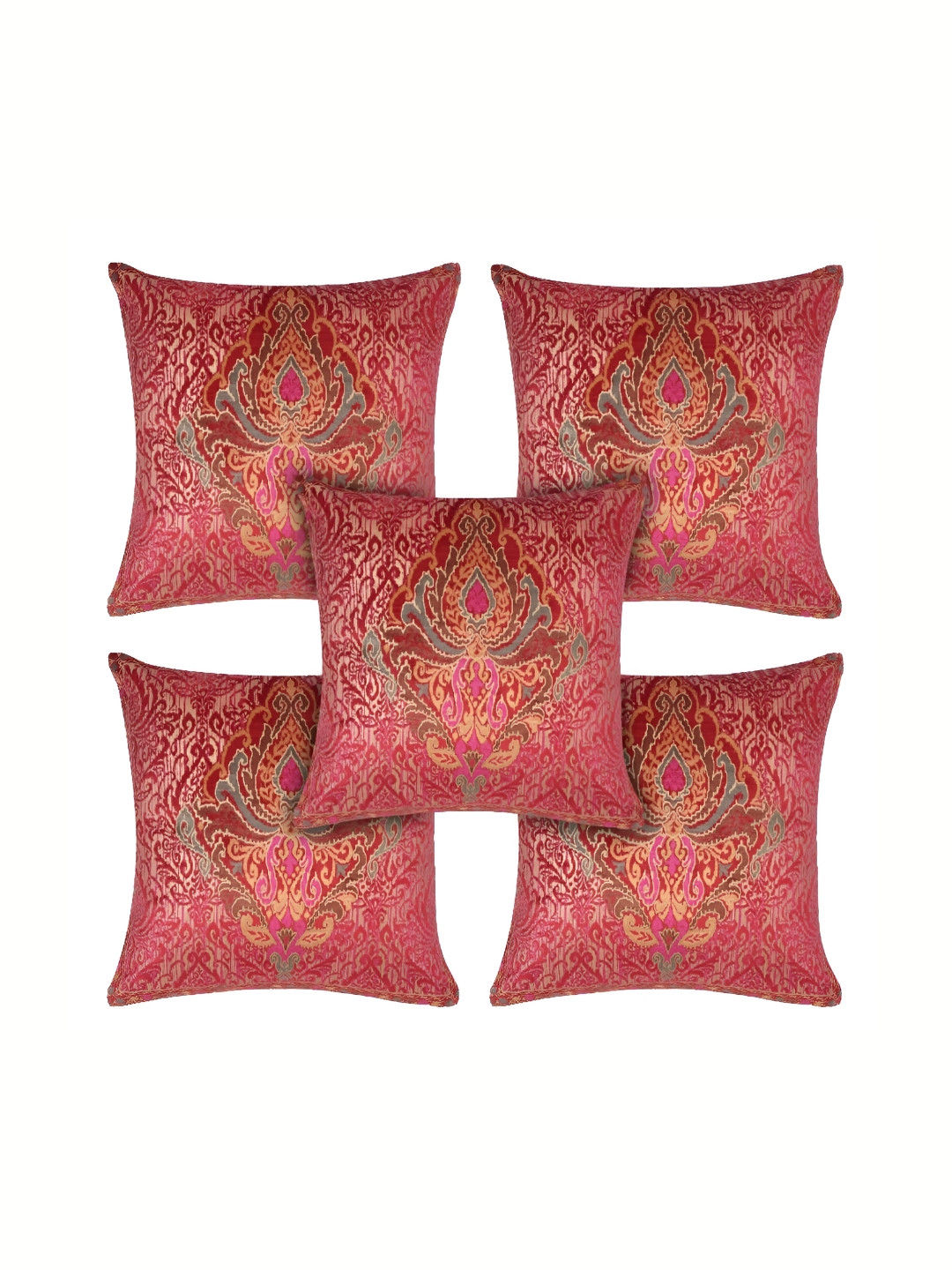 

MONKDECOR Red & Grey 5 Pieces Ethnic Motifs Velvet Square Cushion Covers