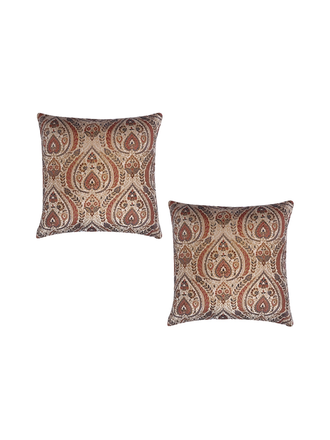 

MONKDECOR Beige & Blue 2 Pieces Ethnic Motifs Velvet Square Cushion Covers