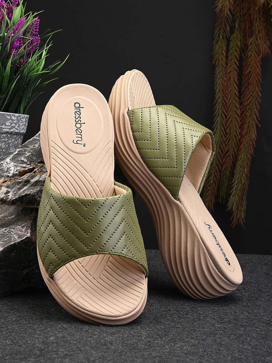 

DressBerry Green Textured Open Toe Platform Heels