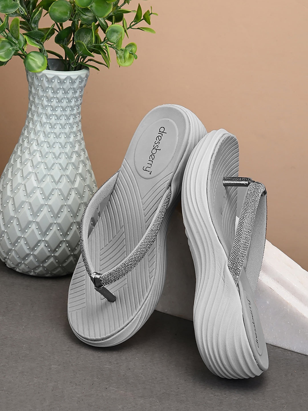 

DressBerry Grey Embellished Open Toe Wedges