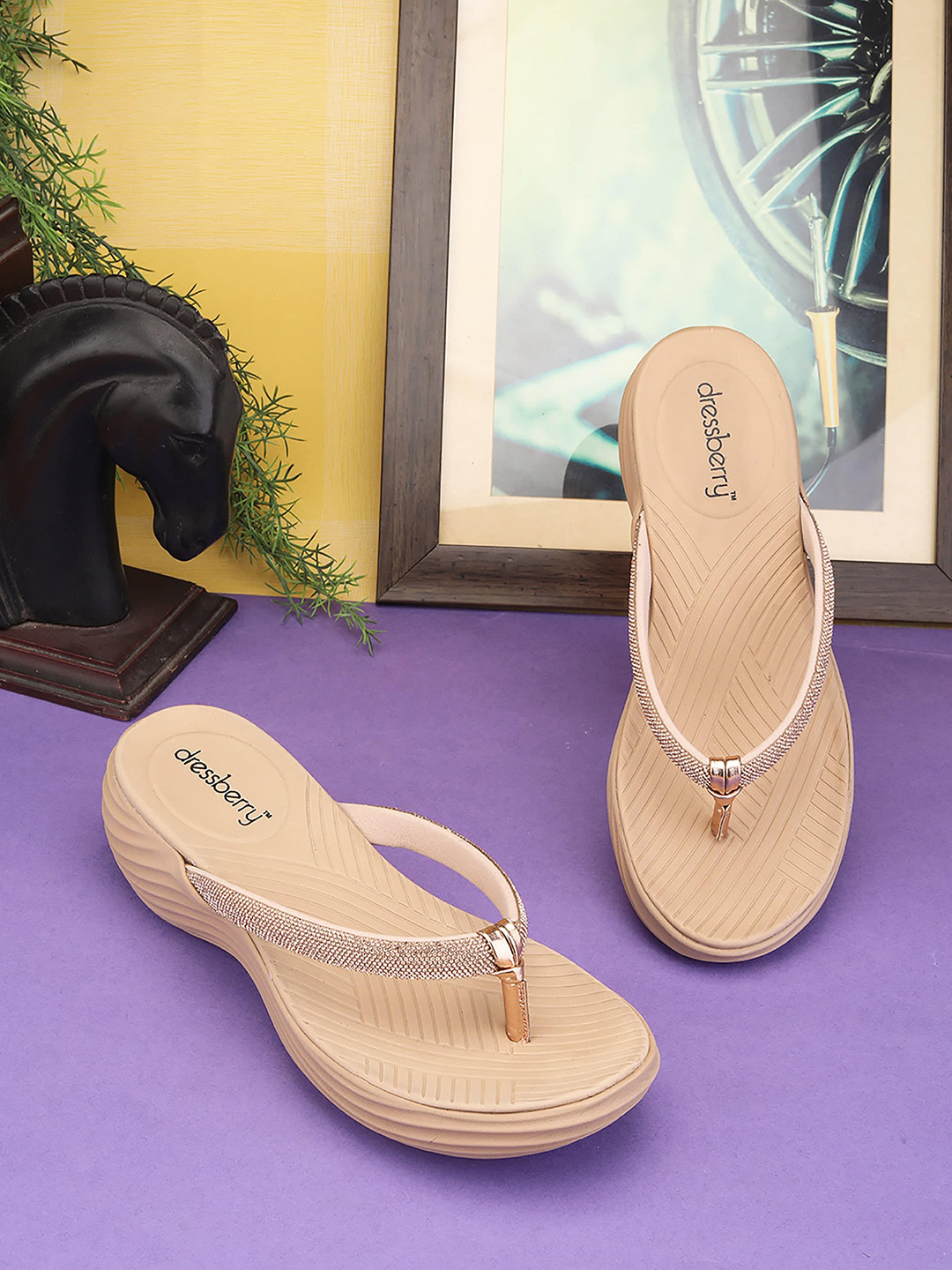 

DressBerry Beige Embellished Open Toe Wedges
