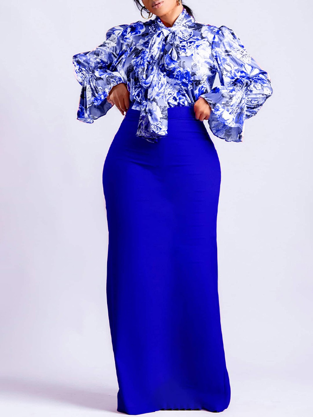 

LULU & SKY Printed High Neck Top With Skirt Co-Ords, Blue