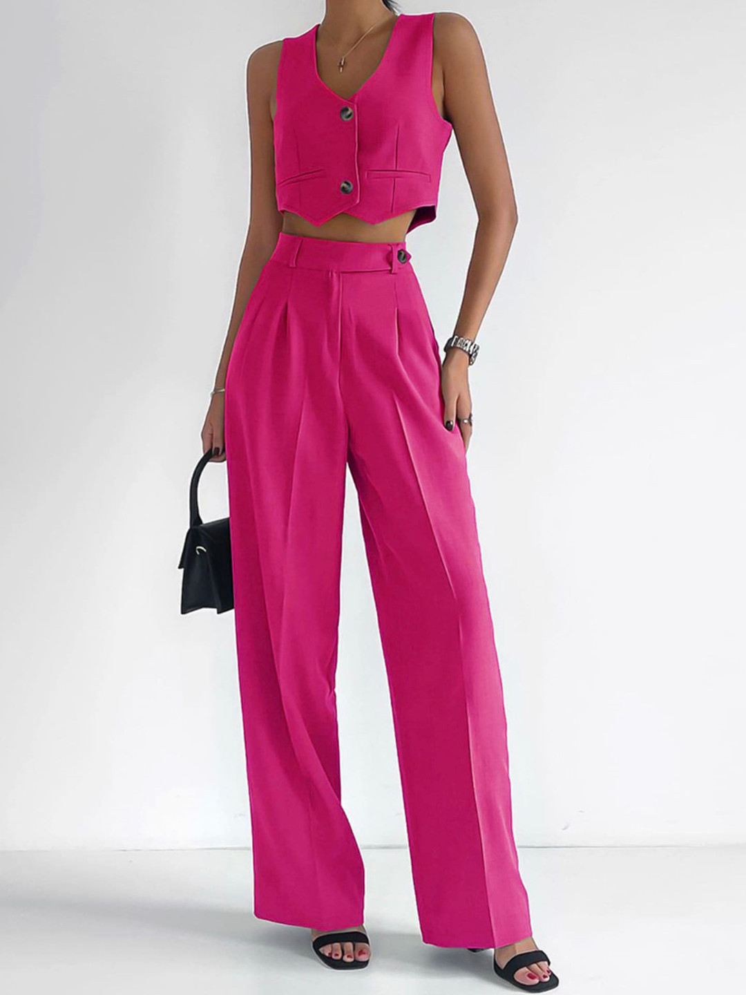 

LULU & SKY Sleeveless Crop Vest With Trouser, Pink