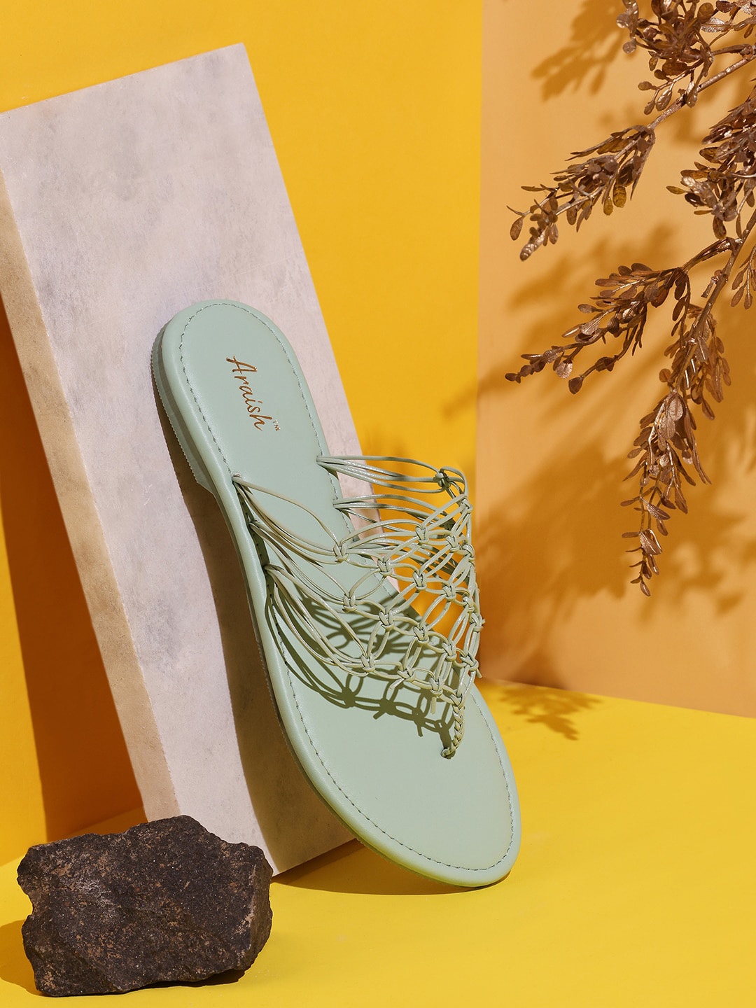 

ARAISH Strappy Open Toe Flats, Green