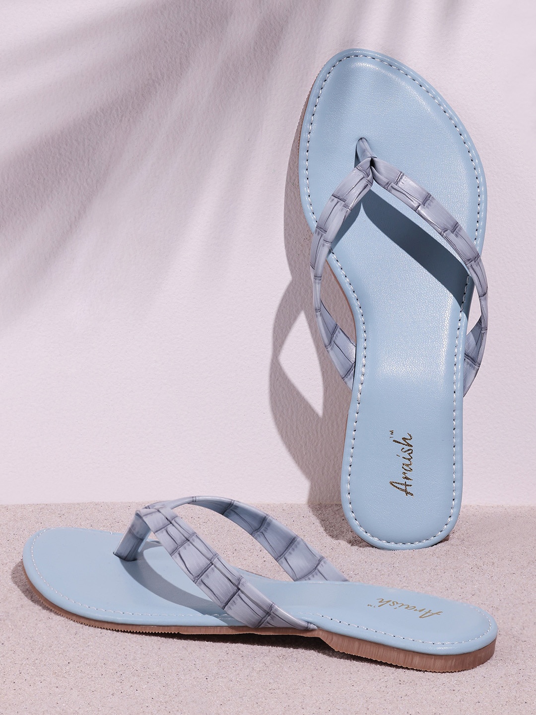 

ARAISH Textured T-Strap Flats, Blue