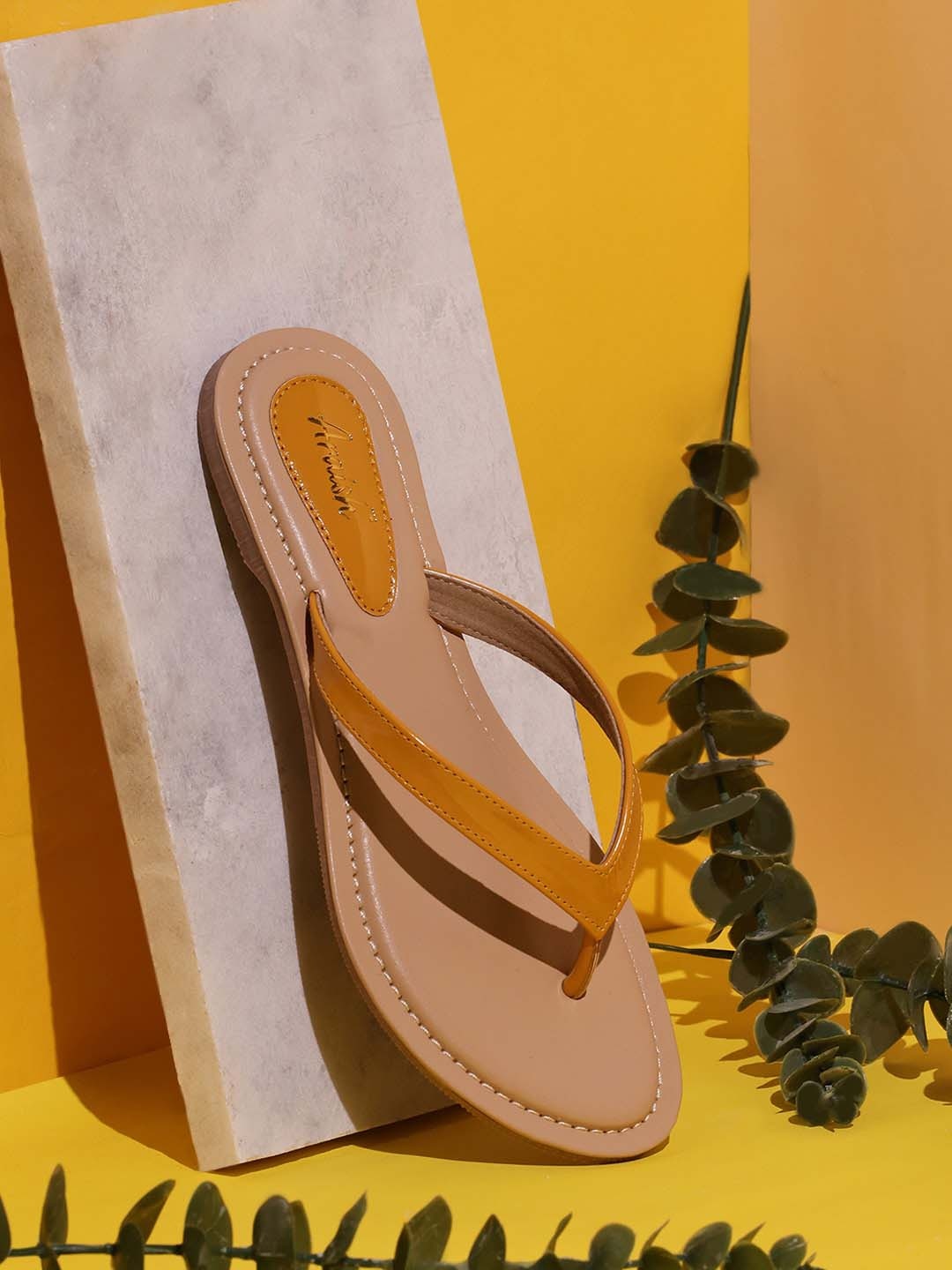 

ARAISH Open Toe Flats, Yellow