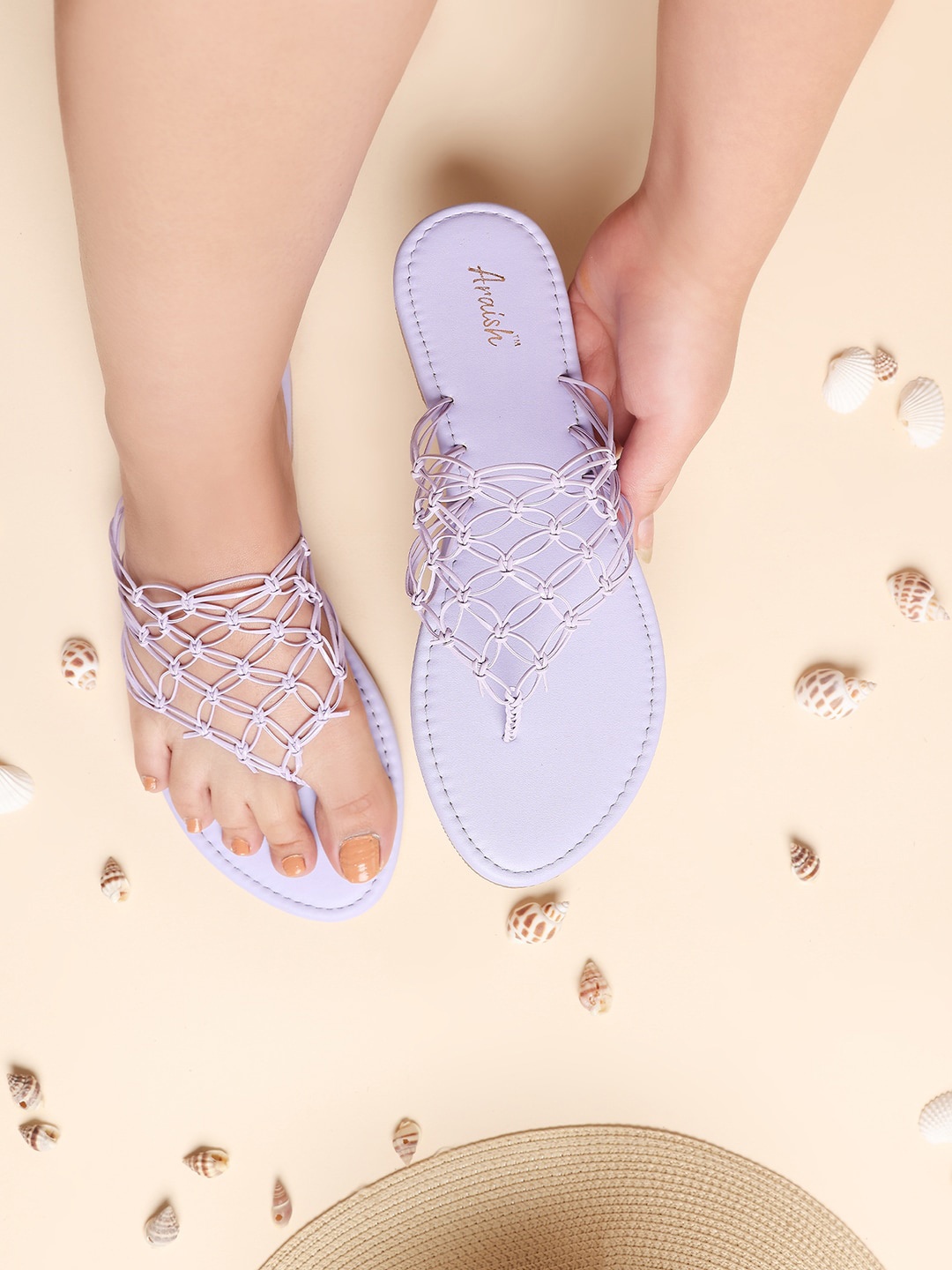

ARAISH Strappy Open Toe Flats, Purple