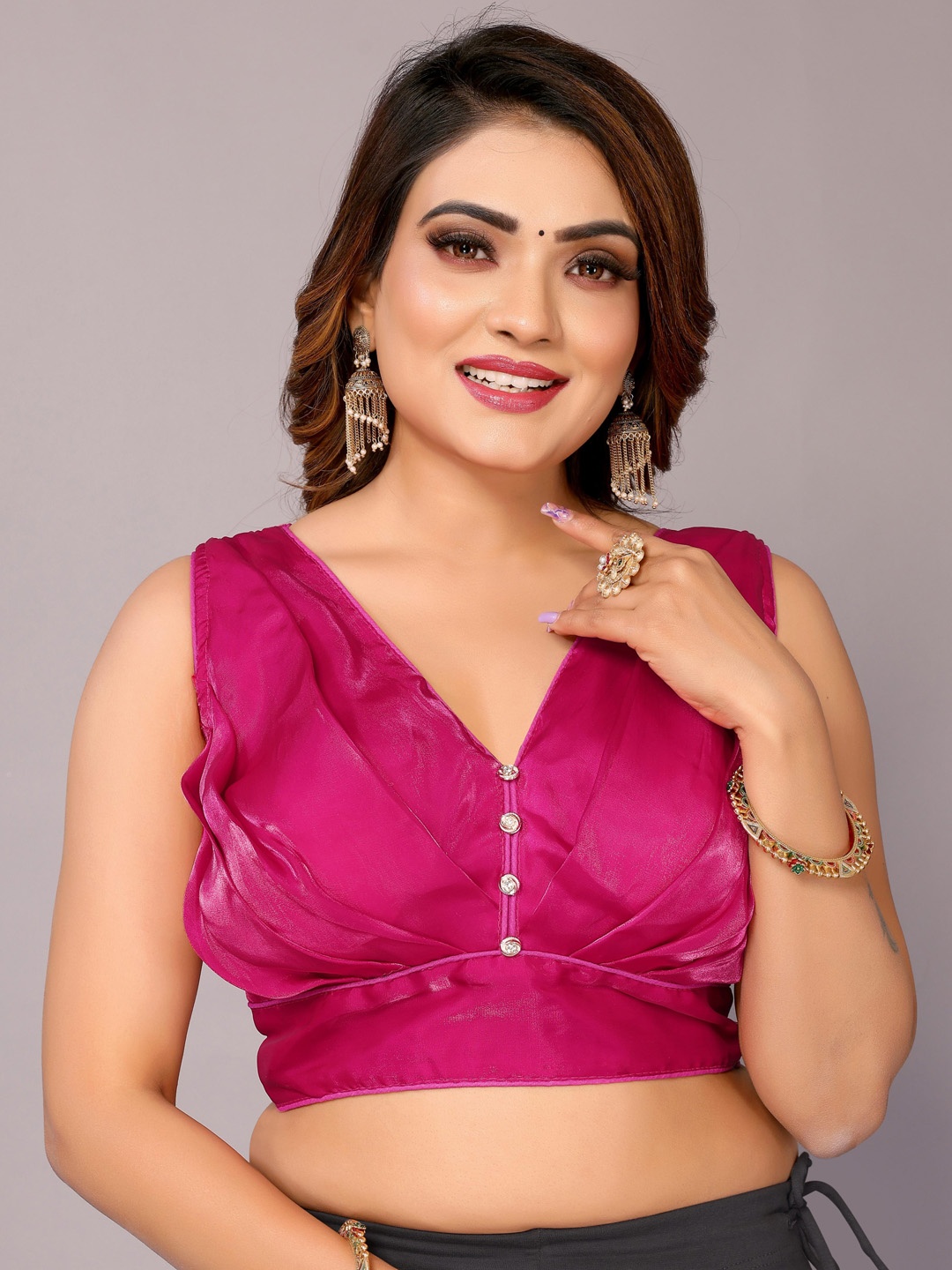 

AVANSHEE V-Neck Silk Saree Blouse, Pink